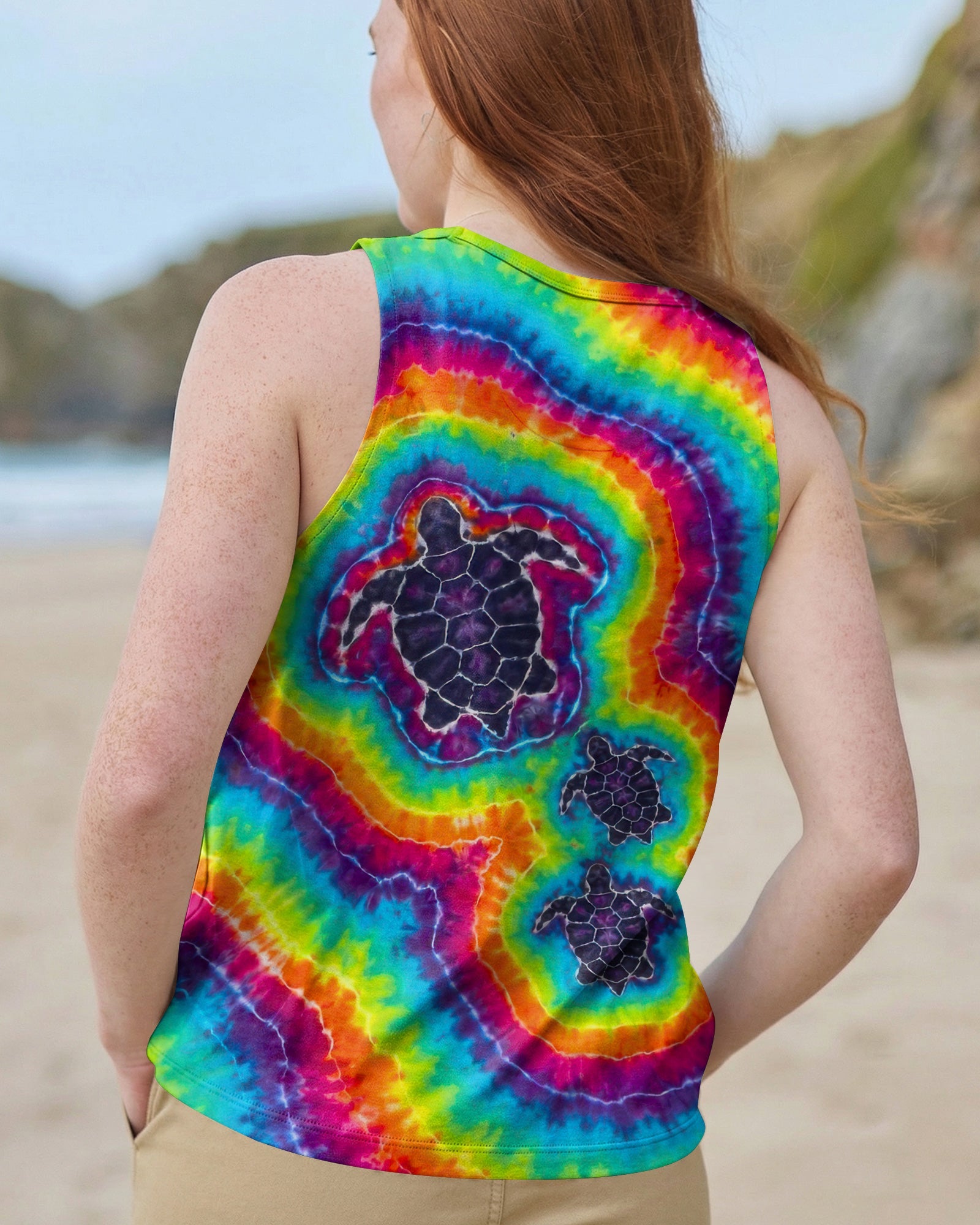 THREE SEA TURTLES COLORFUL SWIRL  ALL OVER PRINT  - TLTW1906263