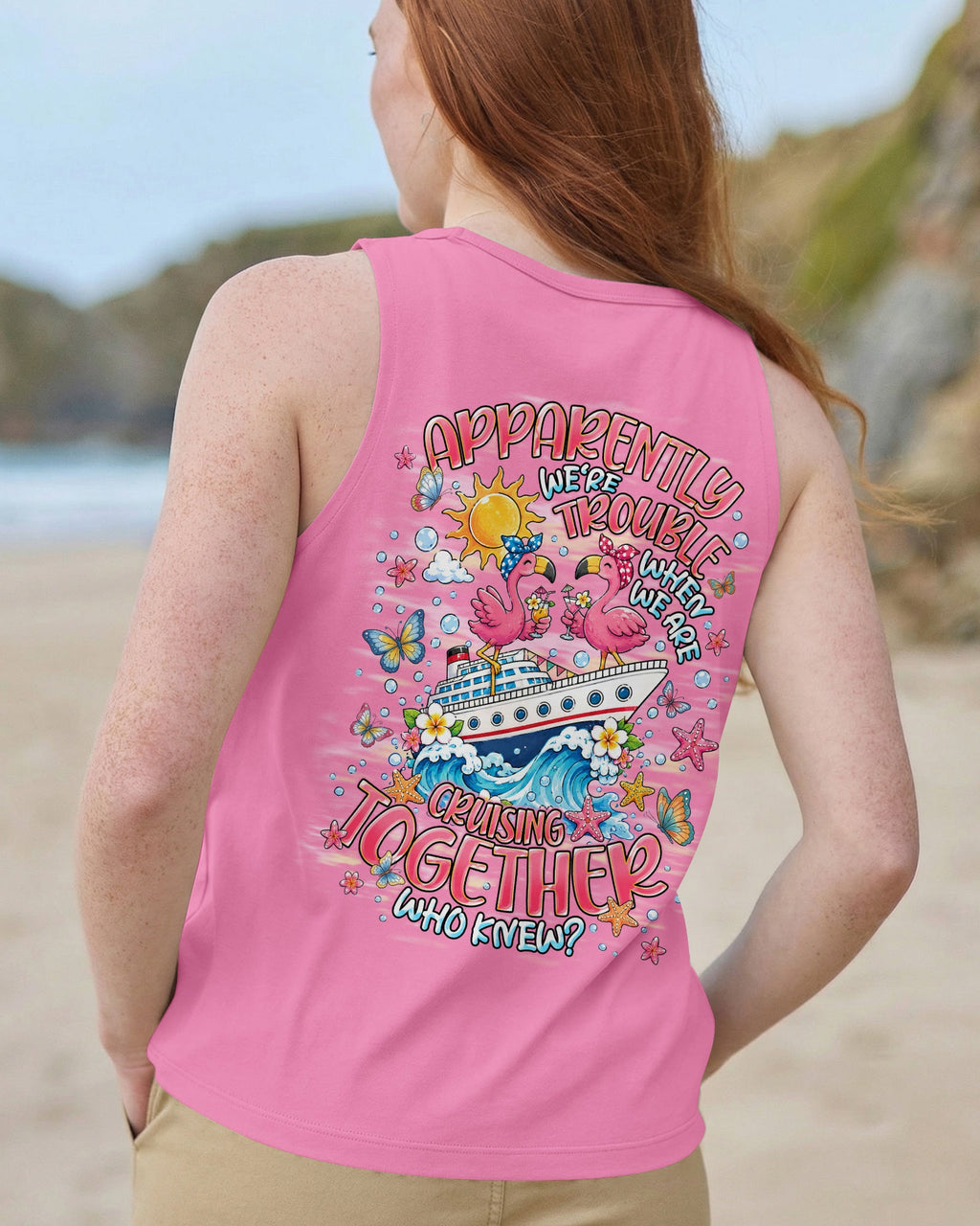 APPARENTLY WE'RE TROUBLE FLAMINGO CRUISING ALL OVER PRINT  - TLNT0307261