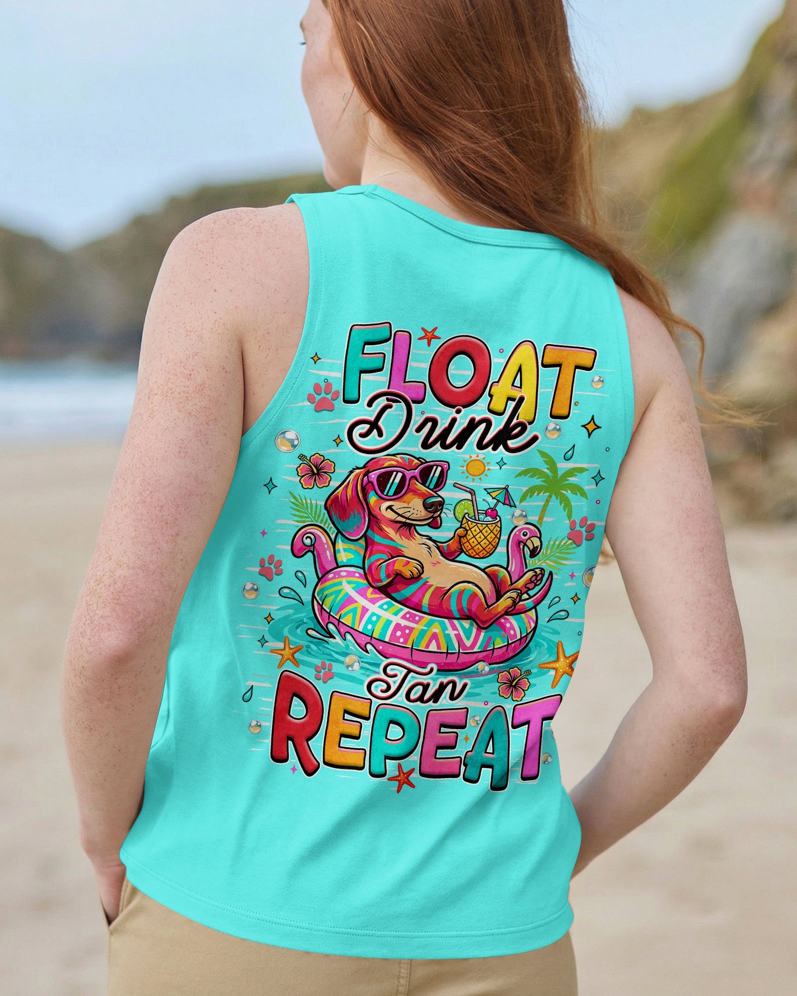 FLOAT DRINK TAN REPEAT DACHSHUND DOG ALL OVER PRINT  - TLHN1806263