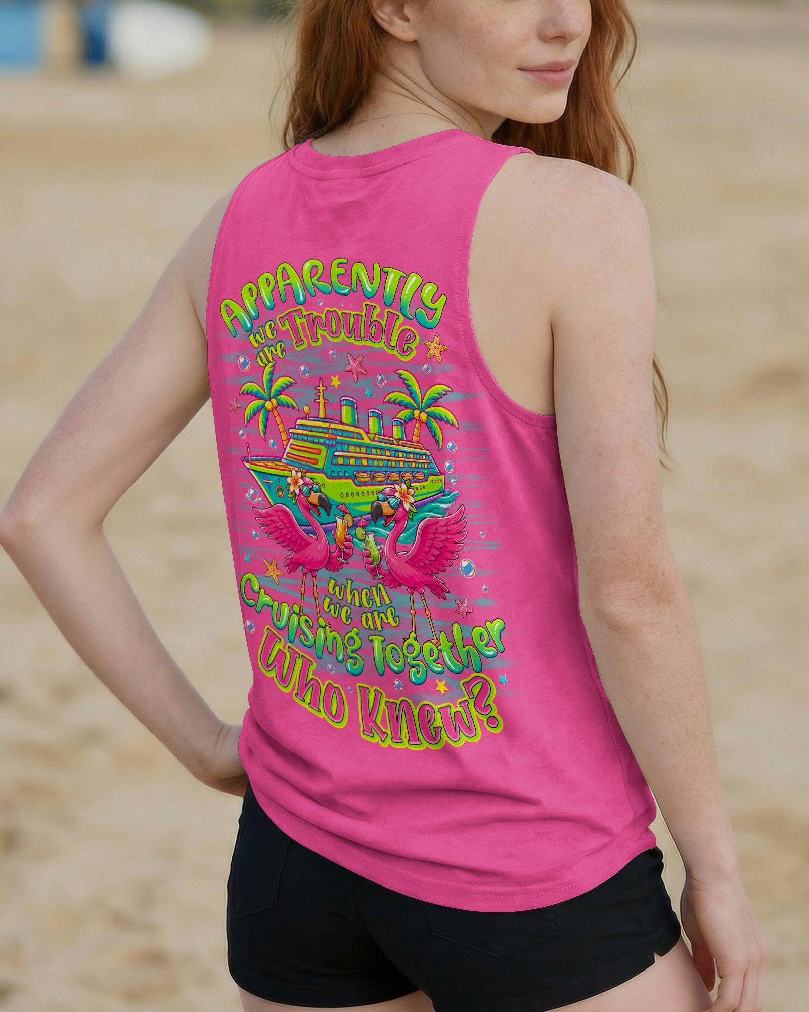 APPARENTLY WE'RE TROUBLE FLAMINGO CRUISING ALL OVER PRINT - TLNO307263