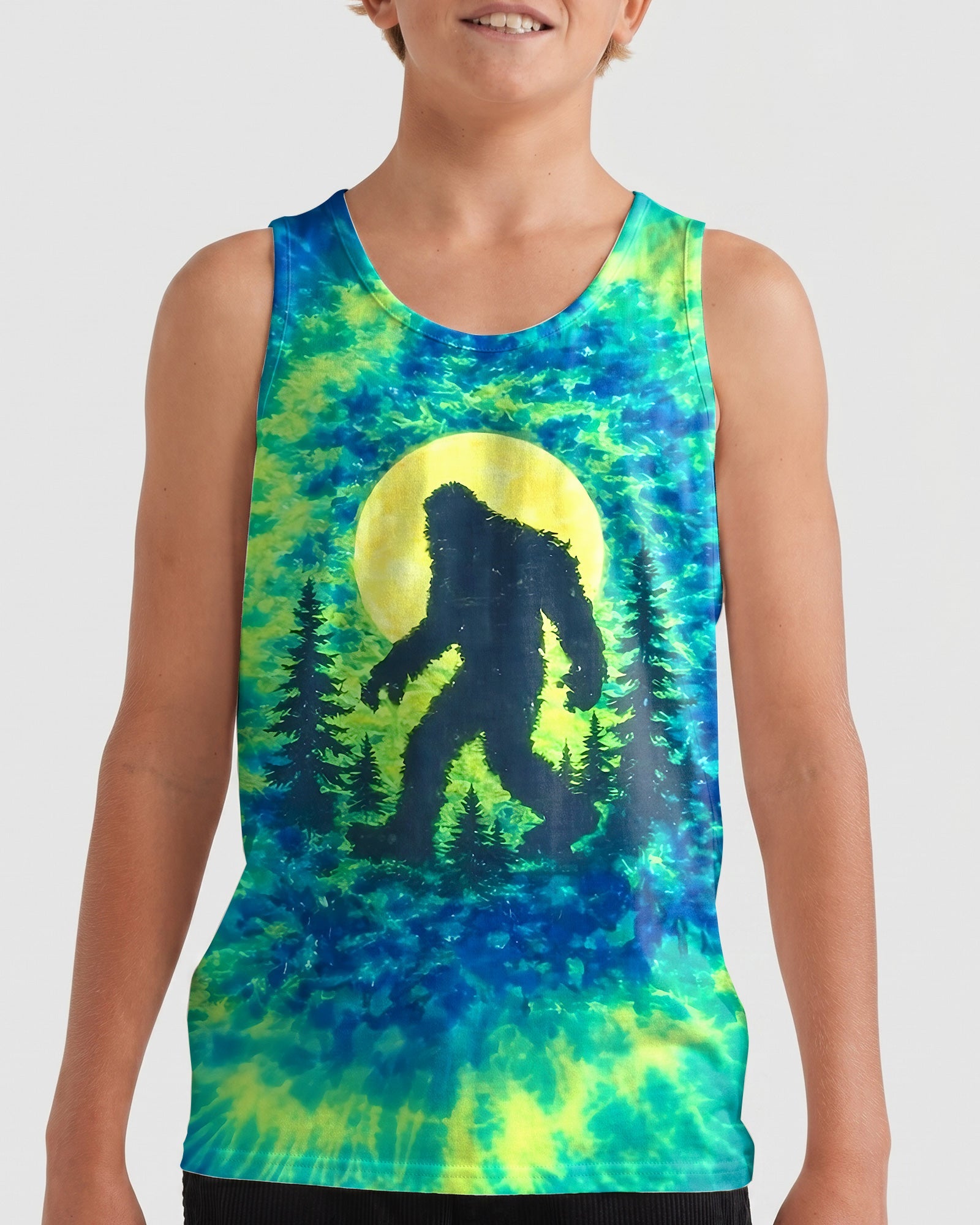 BIGFOOT IN THE FOREST GREEN BLUE SWIRL KIDS ALL OVER PRINT  - TLNO0906261