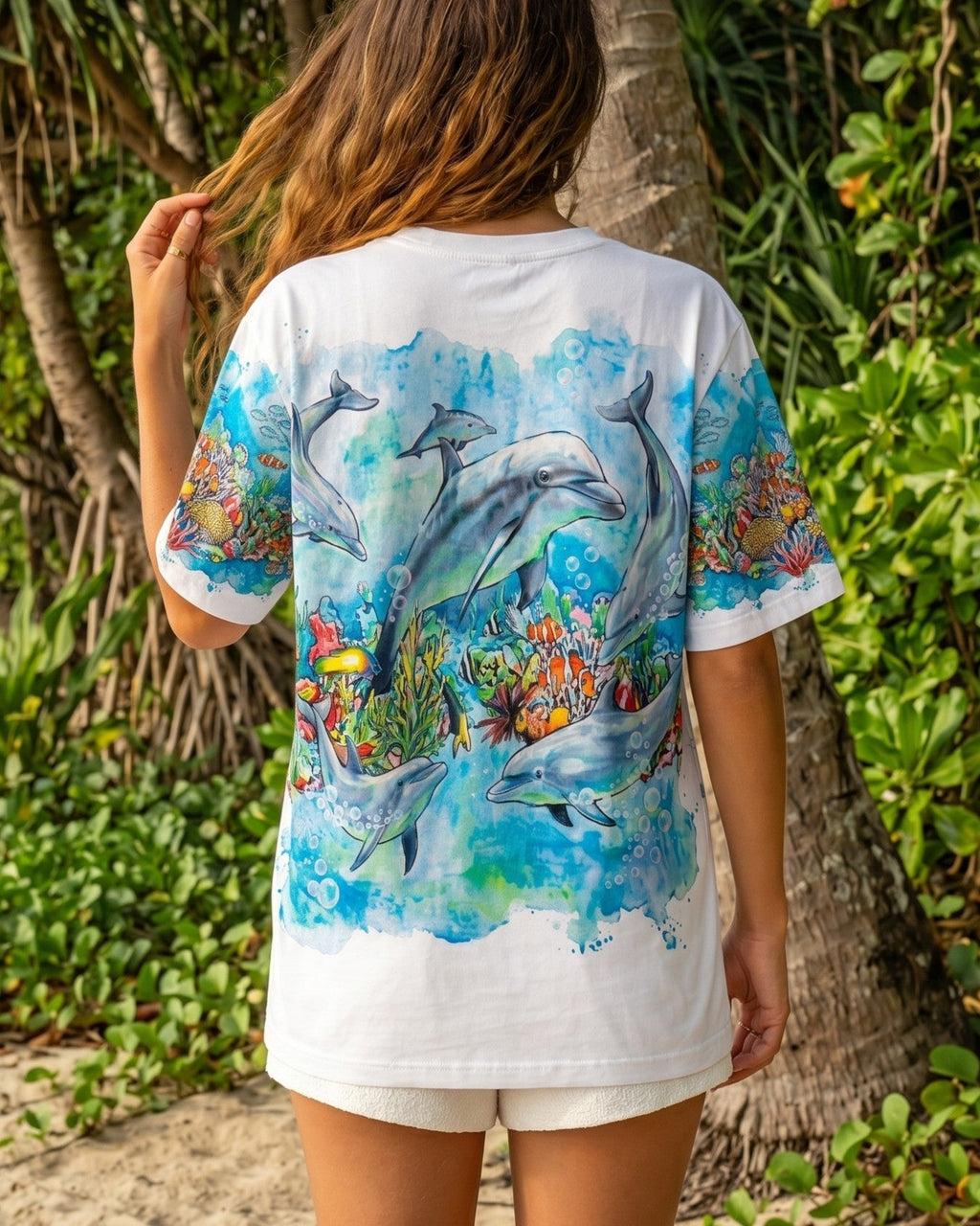 BLUE WATERCOLOR OCEAN DOLPHIN ALL OVER PRINT  - RITD0906263