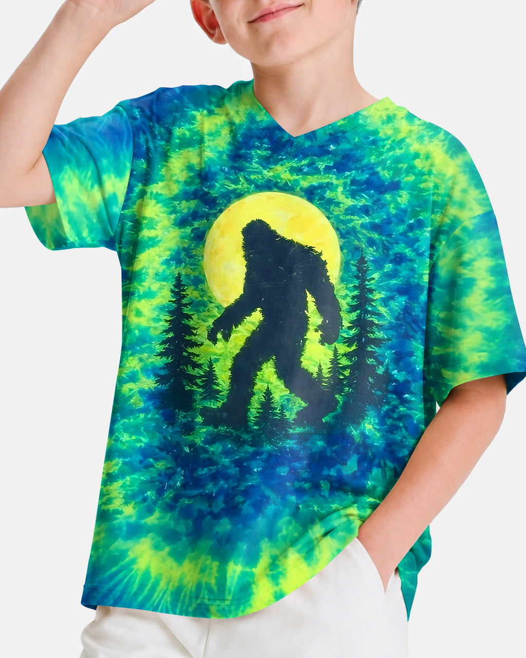 BIGFOOT IN THE FOREST GREEN BLUE SWIRL KIDS ALL OVER PRINT  - TLNO0906261