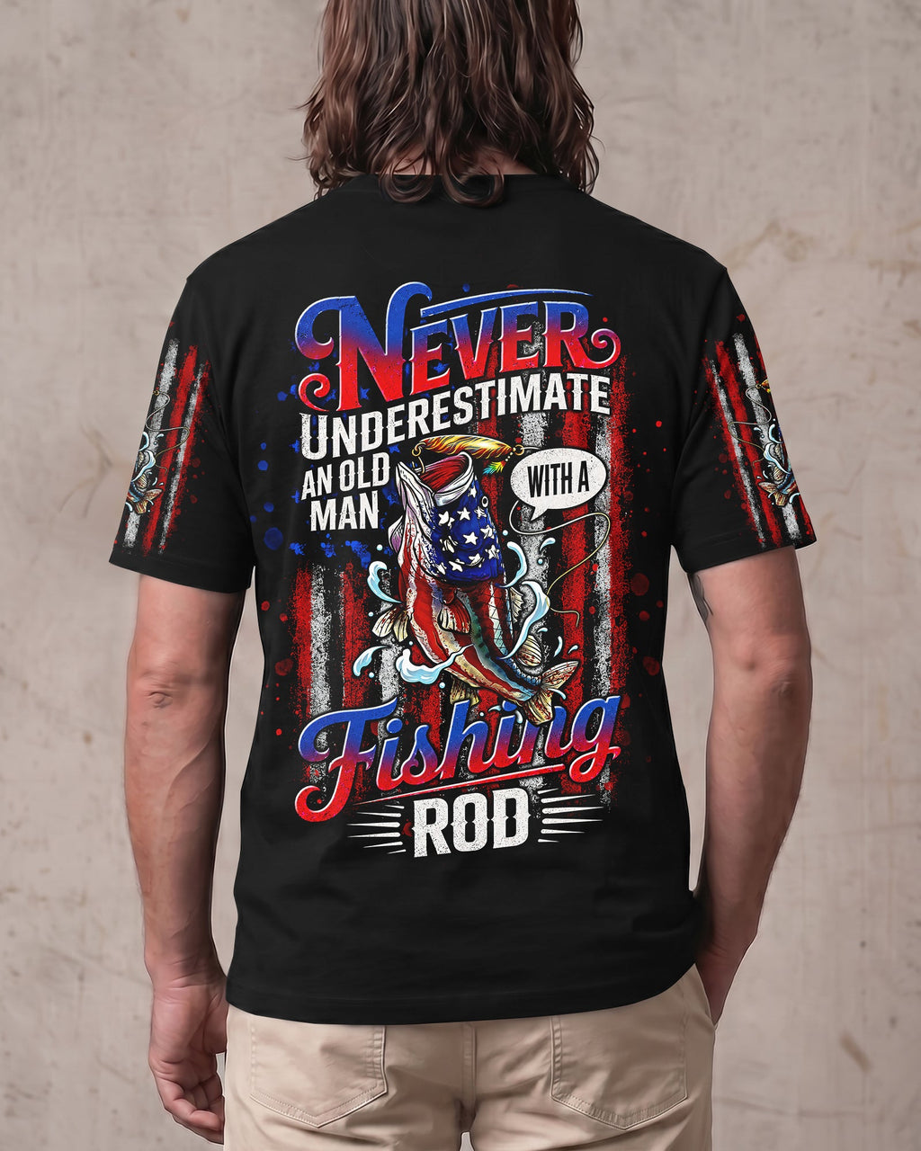 NEVER UNDERESTIMATE AN OLD MAN  FISHING ALL OVER PRINT - TLNT0406264