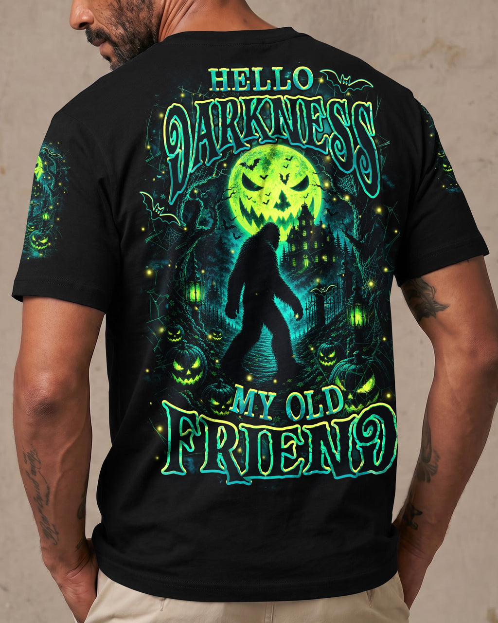 HELLO DARKNESS MY OLD FRIEND BIGFOOT HALLOWEEN ALL OVER PRINT  - TLHN2107261