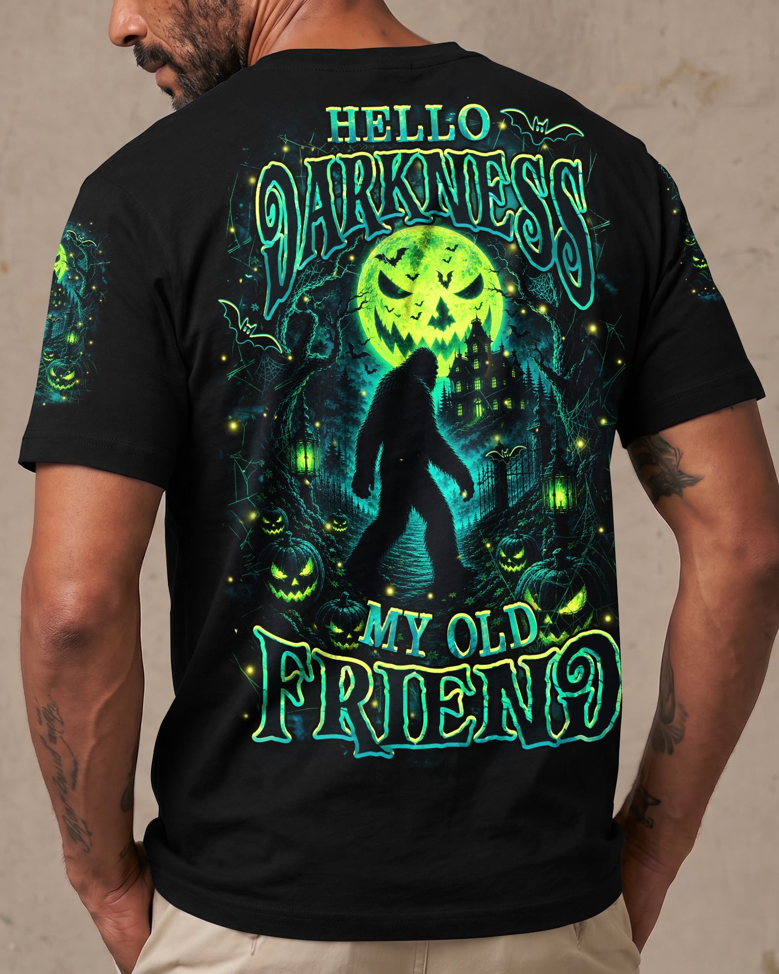 HELLO DARKNESS MY OLD FRIEND BIGFOOT HALLOWEEN ALL OVER PRINT  - TLHN2107261