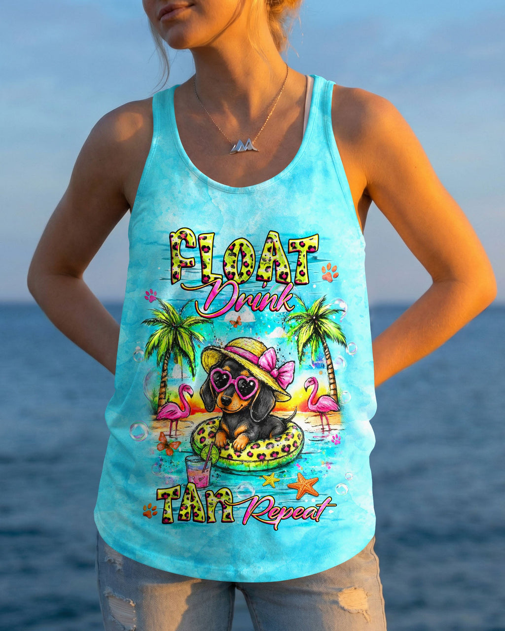 FLOAT DRINK TAN REPEAT DACHSHUND DOG ALL OVER PRINT -  TLHG2205263