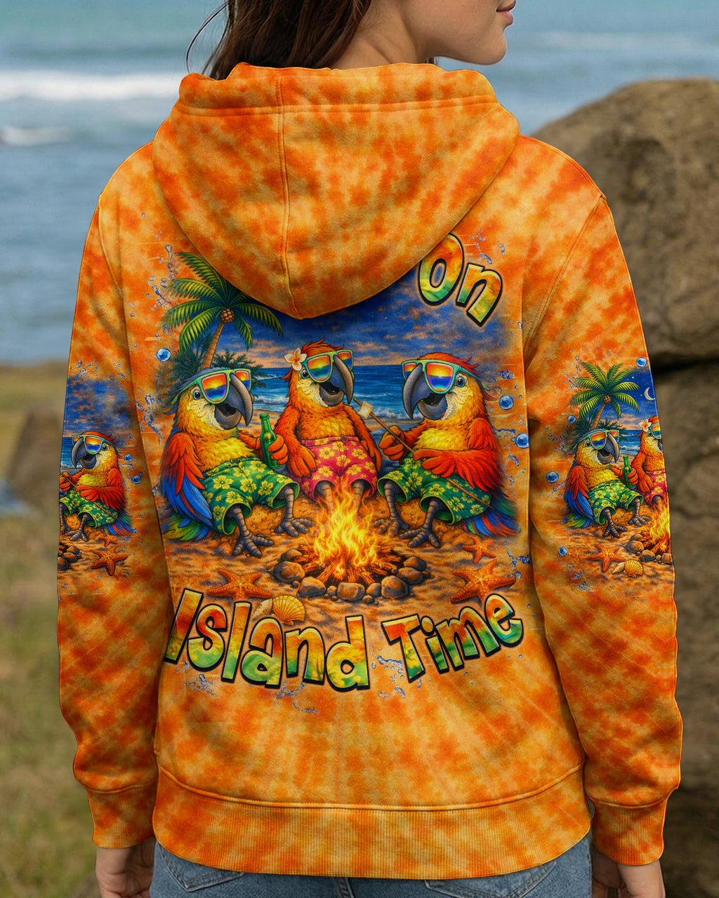 I'M ON ISLAND TIME PARROT SWIRL ALL OVER PRINT    - TLHN0705262