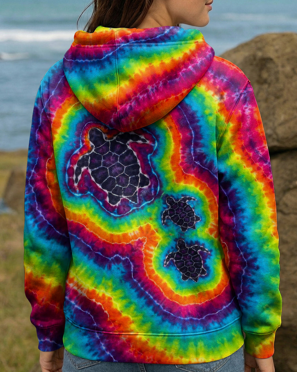 THREE SEA TURTLES COLORFUL SWIRL  ALL OVER PRINT  - TLTW1906263