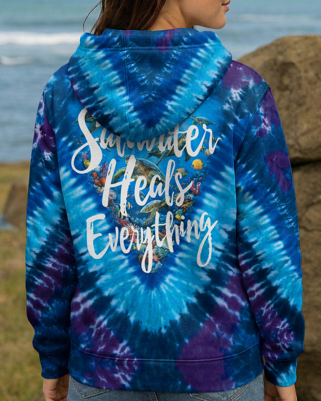 SALTWATER HEALS EVERYTHING OCEAN BLUE TURTLE BURST ALL OVER PRINT - TY0906261