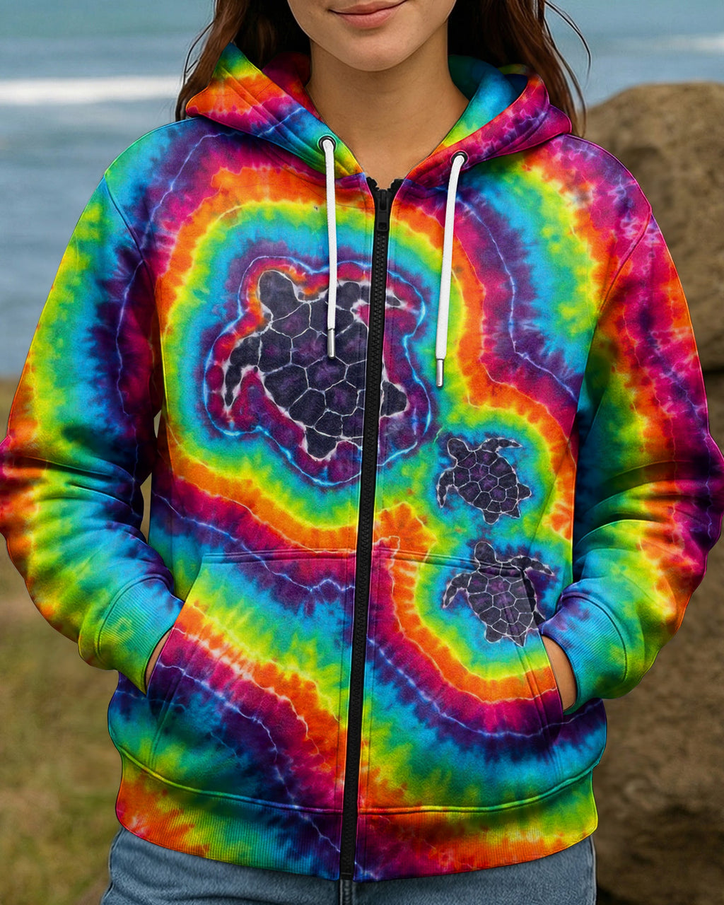 THREE SEA TURTLES COLORFUL SWIRL  ALL OVER PRINT  - TLTW1906263