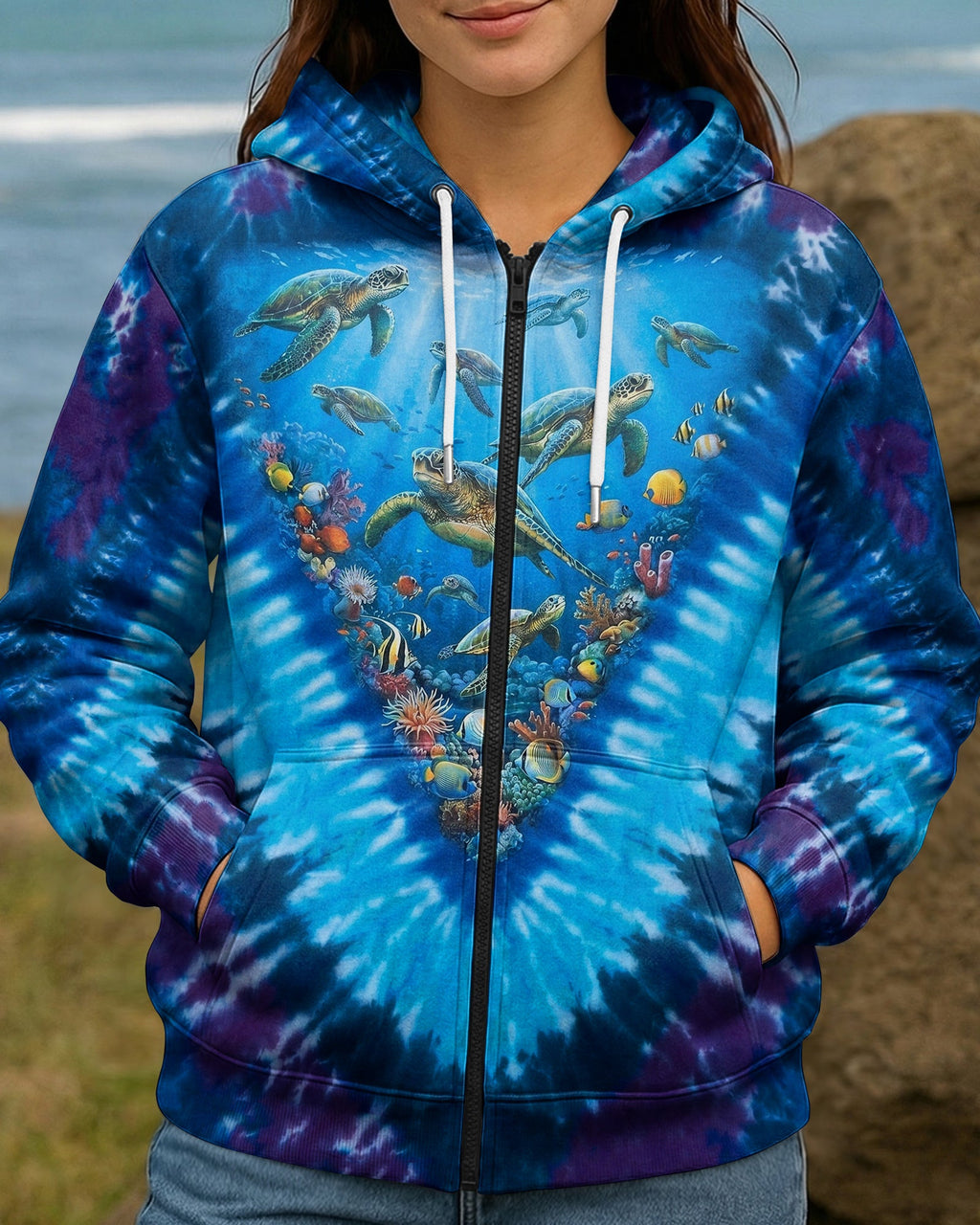SALTWATER HEALS EVERYTHING OCEAN BLUE TURTLE BURST ALL OVER PRINT - TY0906261