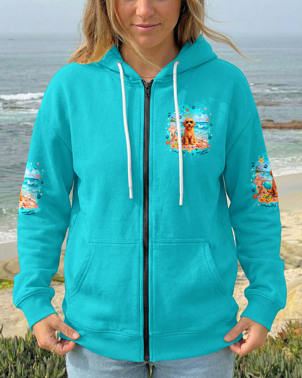 BEACH HAIR DON'T CARE GOLDEN DOODLE DOG ALL OVER PRINT - TYQY2005263