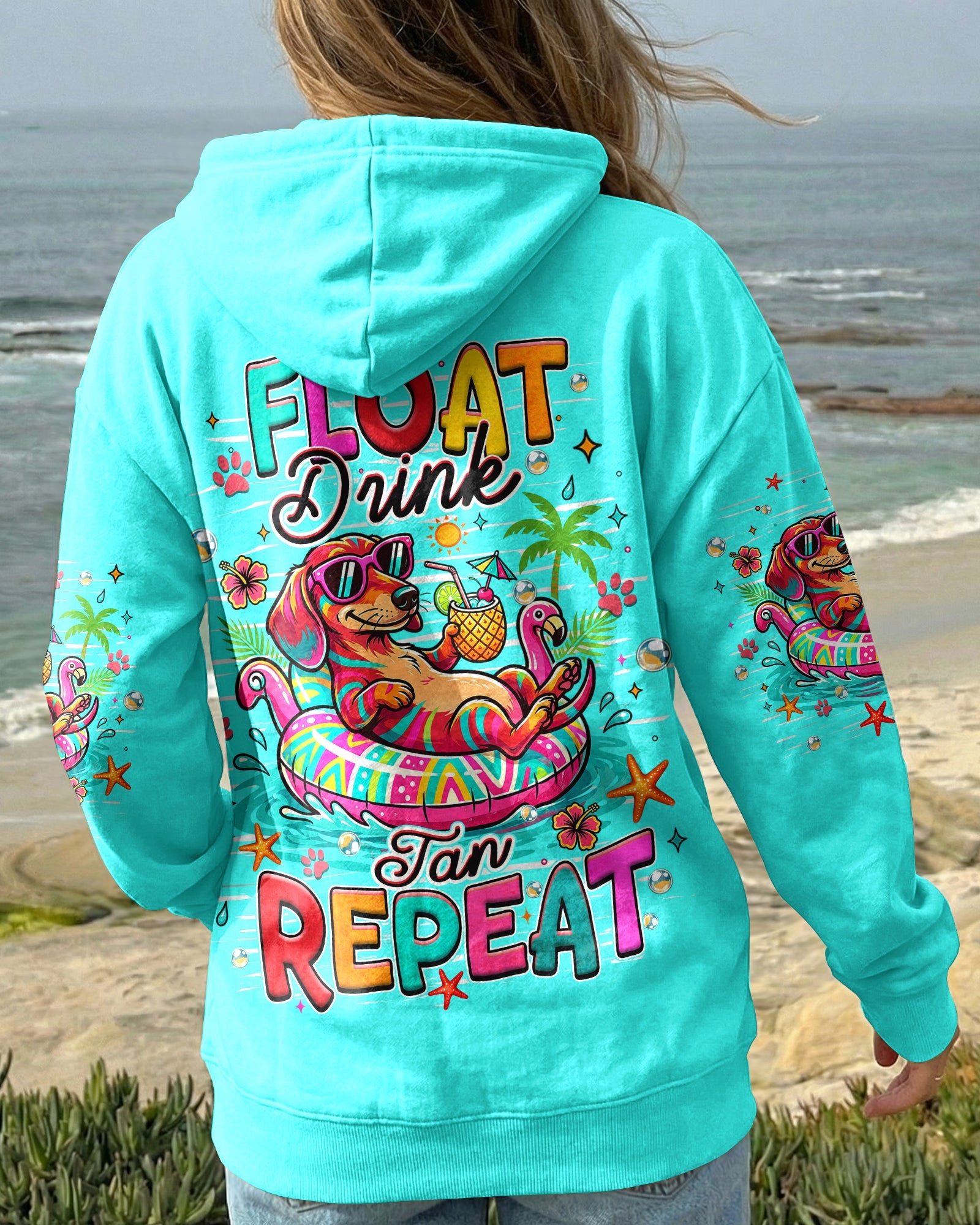 FLOAT DRINK TAN REPEAT DACHSHUND DOG ALL OVER PRINT  - TLHN1806263