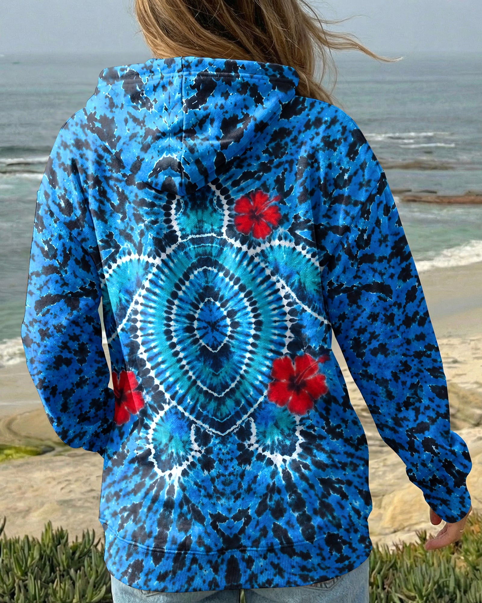 HIBISCUS FLOWERS AND SEA TURTLE BURST ALL OVER PRINT  - TLNT1407263