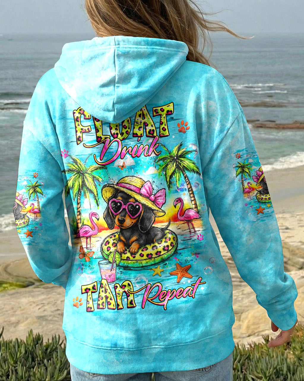 FLOAT DRINK TAN REPEAT DACHSHUND DOG ALL OVER PRINT -  TLHG2205263
