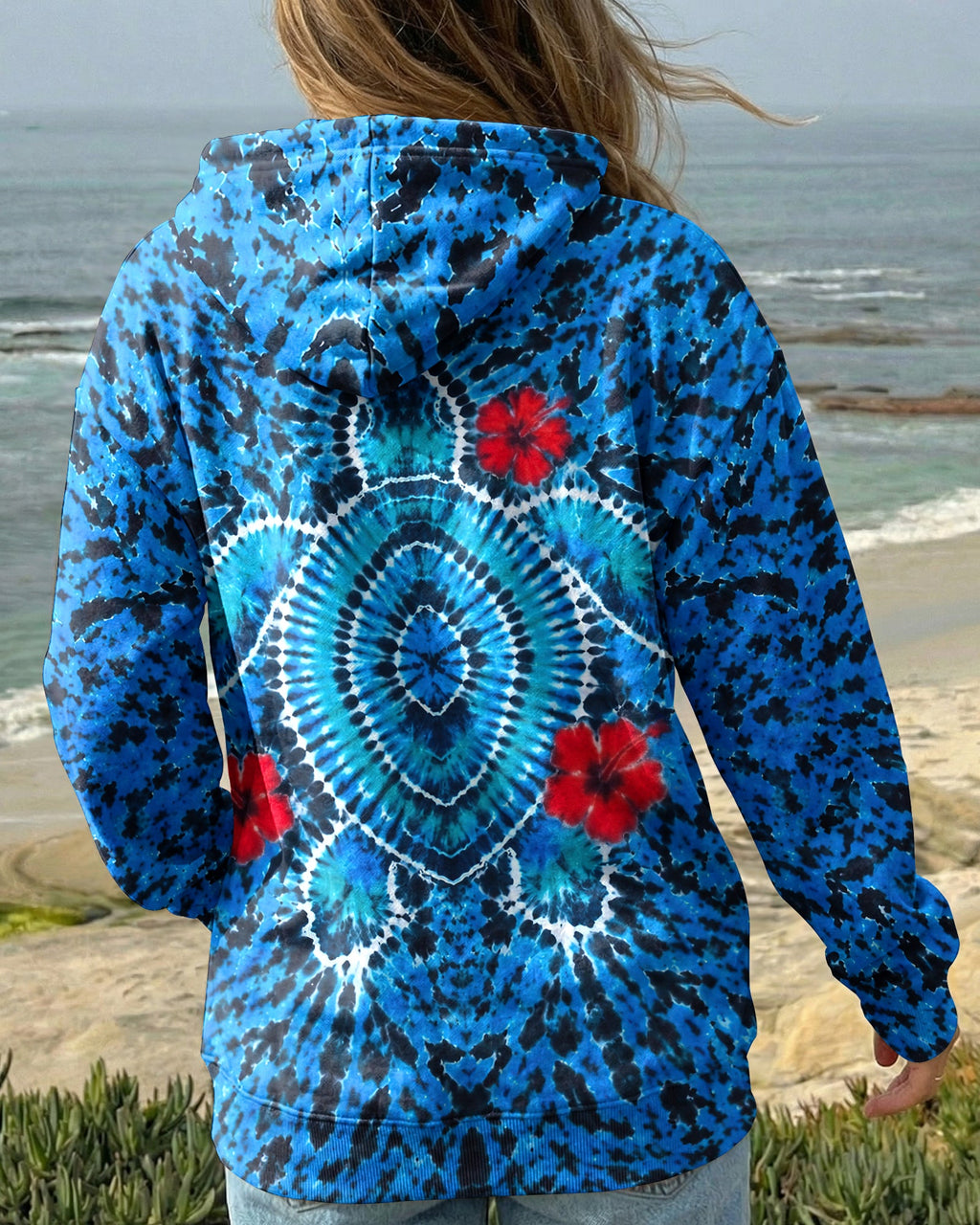 HIBISCUS FLOWERS AND SEA TURTLE BURST ALL OVER PRINT  - TLNT1407263