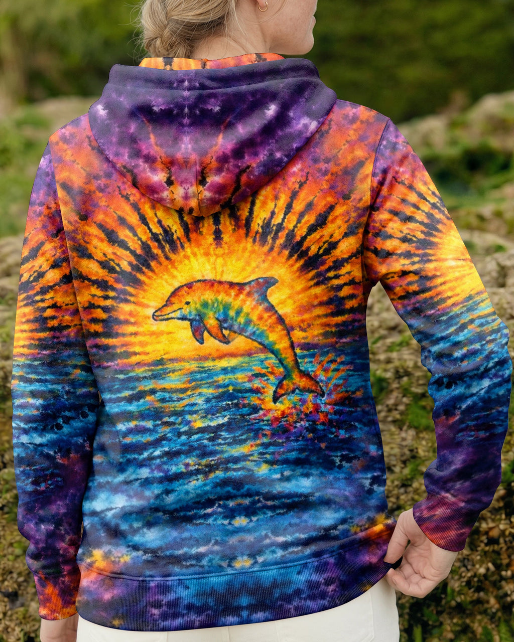 DOLPHIN SUNSET WATERCOLOR PATTERN ALL OVER PRINT - TLHN0904262