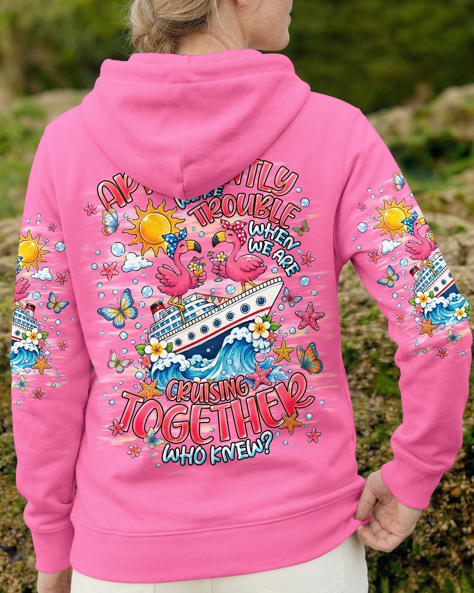 APPARENTLY WE'RE TROUBLE FLAMINGO CRUISING ALL OVER PRINT  - TLNT0307261