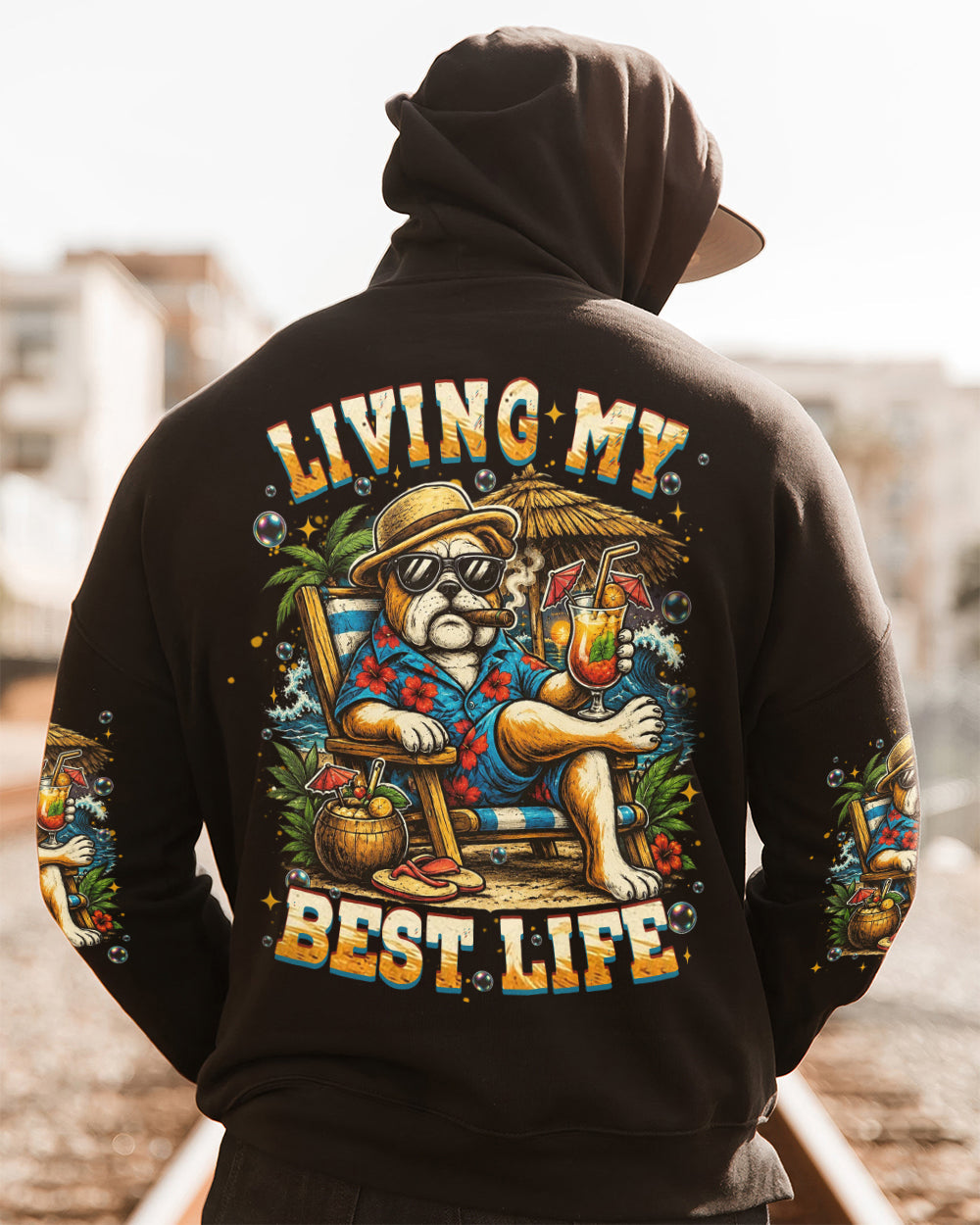 LIVING MY BEST LIFE PUG DOG ALL OVER PRINT  - TLHN0306263