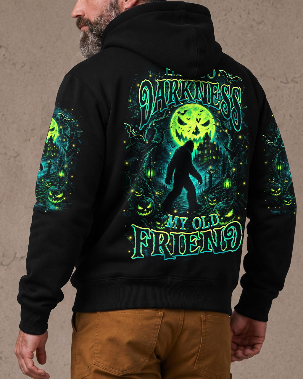 HELLO DARKNESS MY OLD FRIEND BIGFOOT HALLOWEEN ALL OVER PRINT  - TLHN2107261