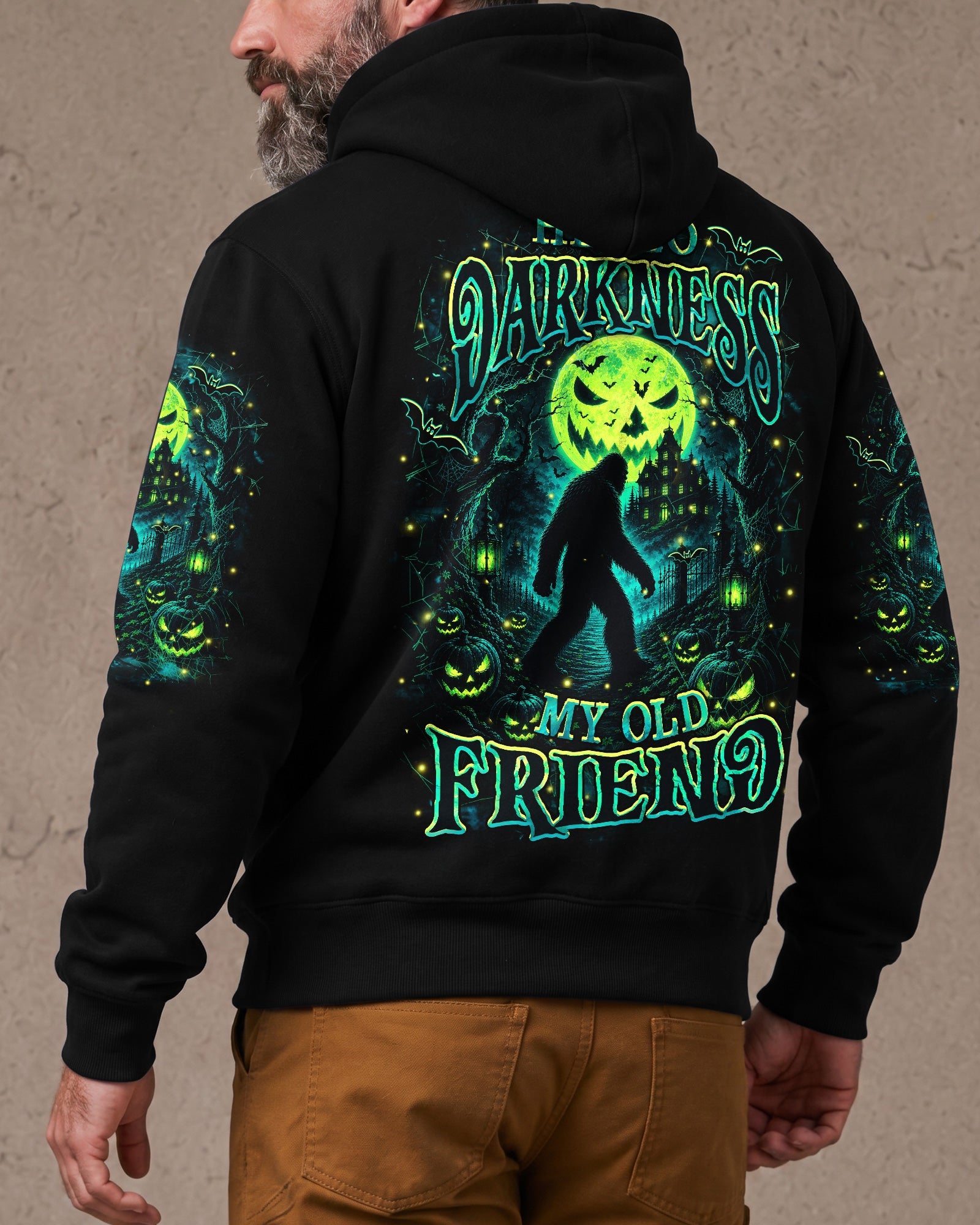 HELLO DARKNESS MY OLD FRIEND BIGFOOT HALLOWEEN ALL OVER PRINT  - TLHN2107261