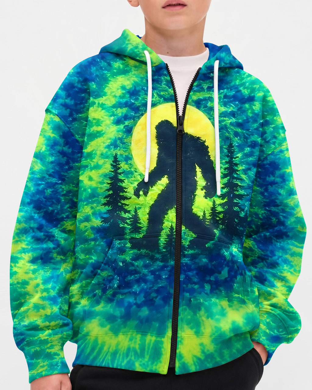 BIGFOOT IN THE FOREST GREEN BLUE SWIRL KIDS ALL OVER PRINT  - TLNO0906261
