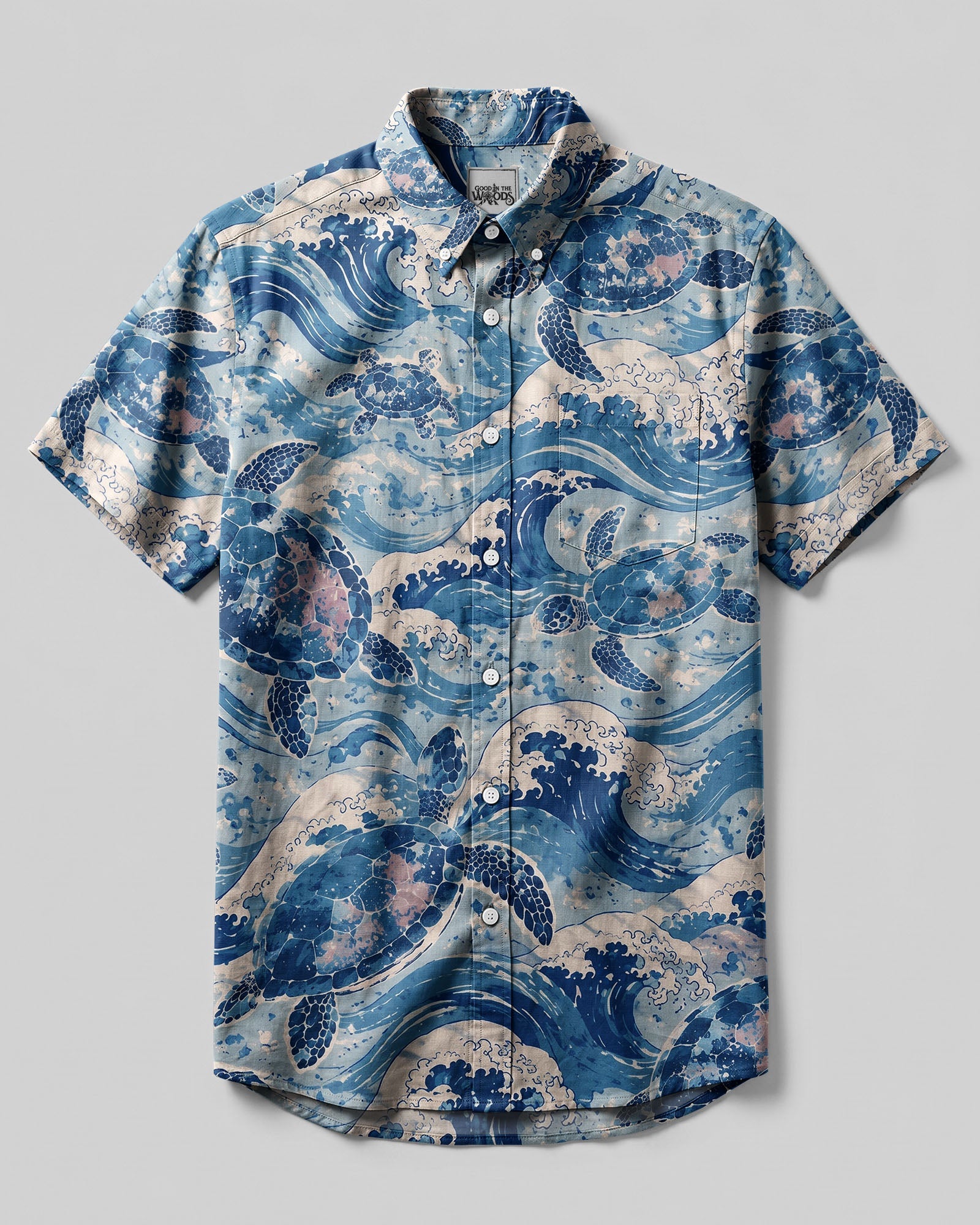 SEA TURTLE WAVE BUTTON-DOWN COLLAR SHIRT - KMTM1606261