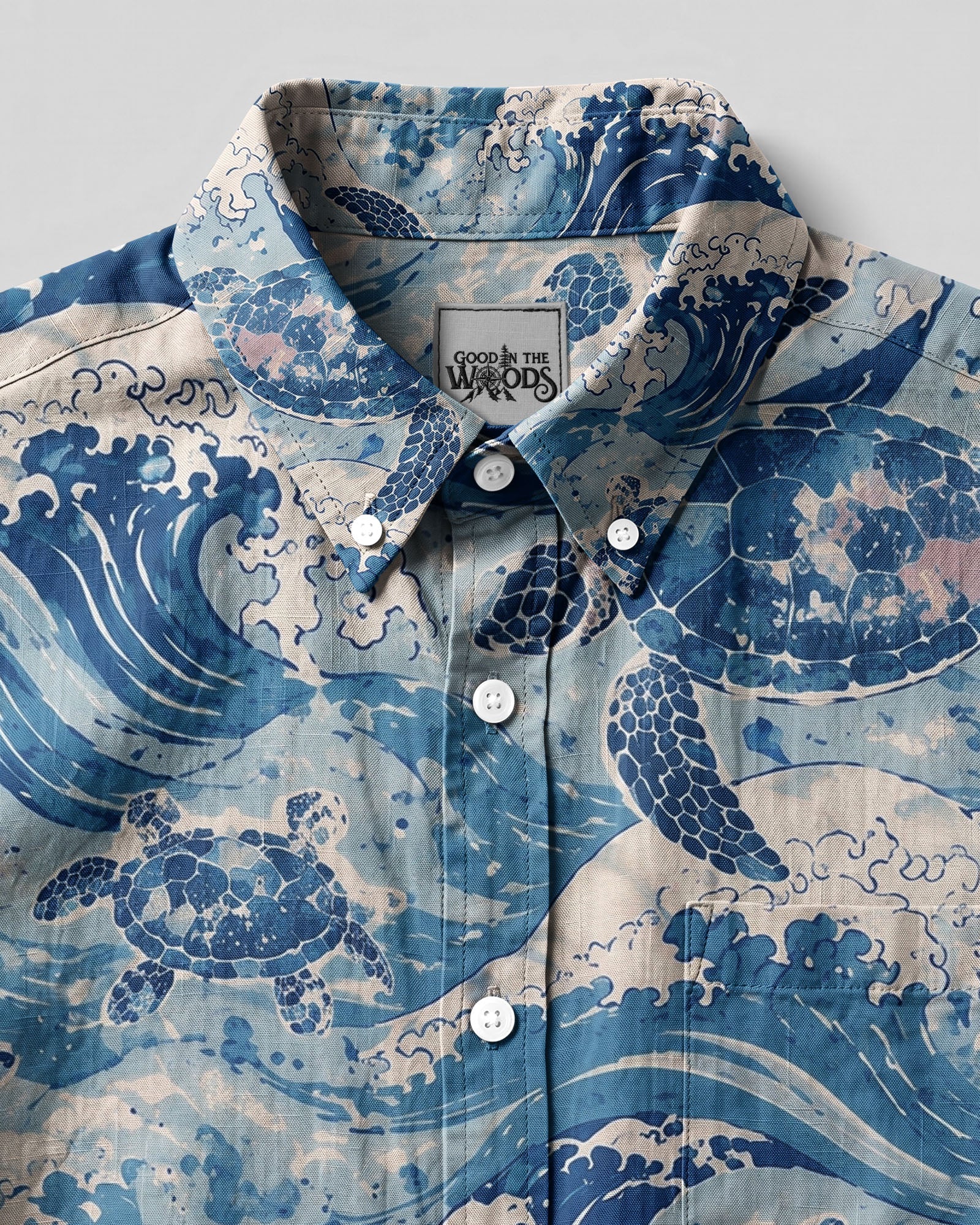 SEA TURTLE WAVE BUTTON-DOWN COLLAR SHIRT - KMTM1606261