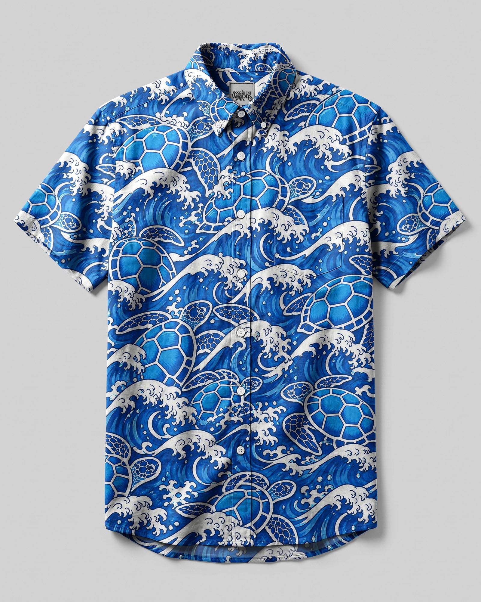 OCEAN TURTLE SURF PATTERN BUTTON-DOWN COLLAR SHIRT - KMTM1606262