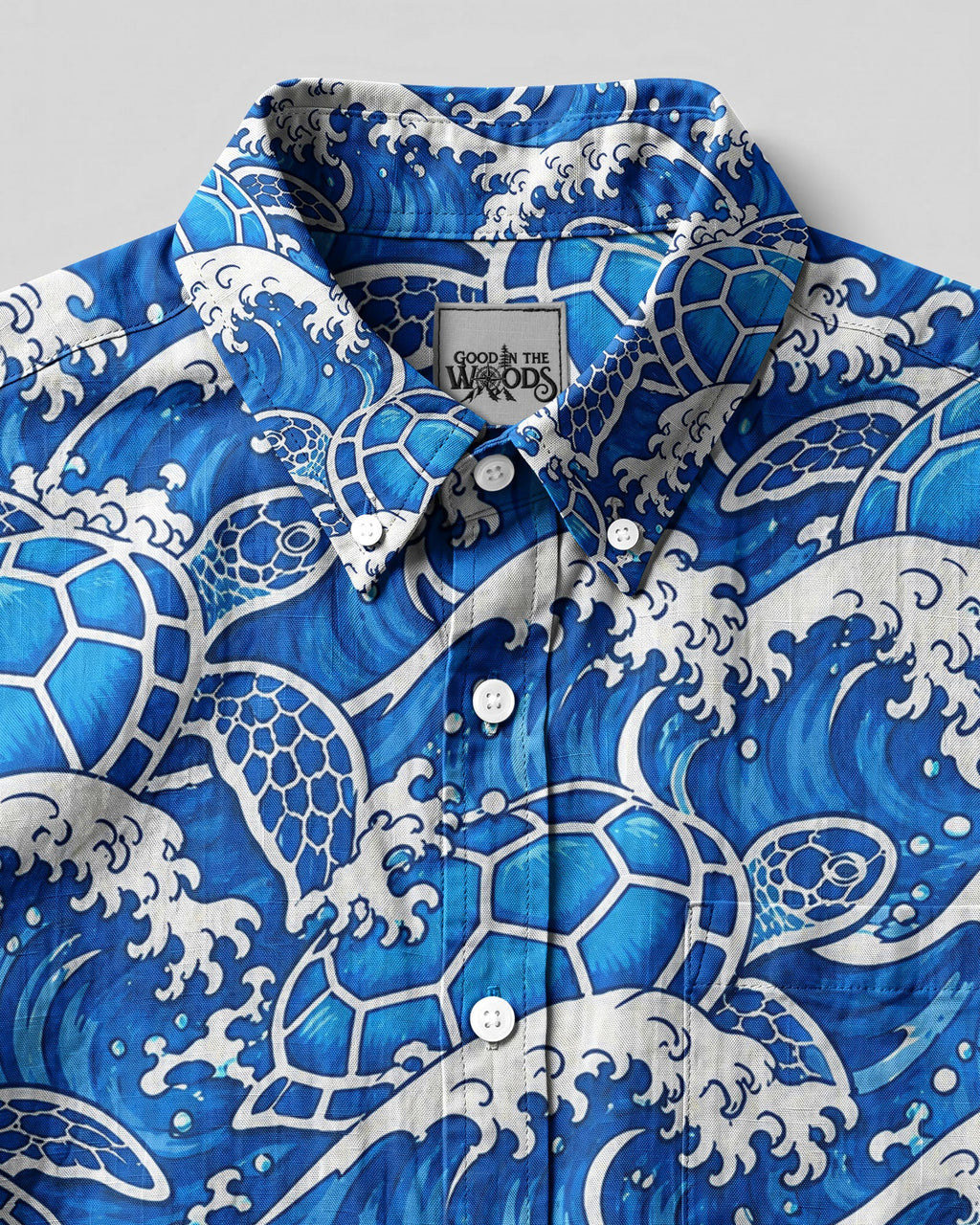 OCEAN TURTLE SURF PATTERN BUTTON-DOWN COLLAR SHIRT - KMTM1606262