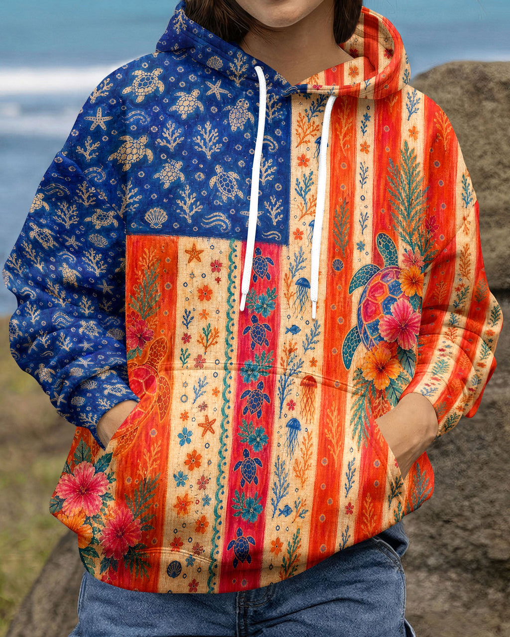 SEA TURTLE COASTAL PATCHWORK ALL OVER PRINT - KMTM3006261