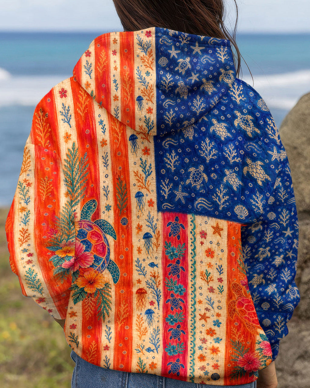SEA TURTLE COASTAL PATCHWORK ALL OVER PRINT - KMTM3006261