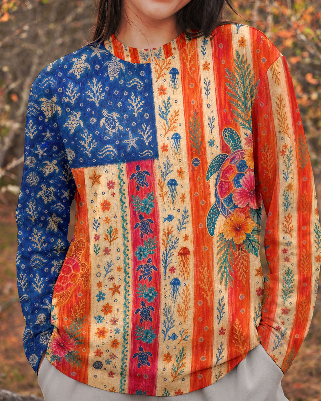 SEA TURTLE COASTAL PATCHWORK ALL OVER PRINT - KMTM3006261