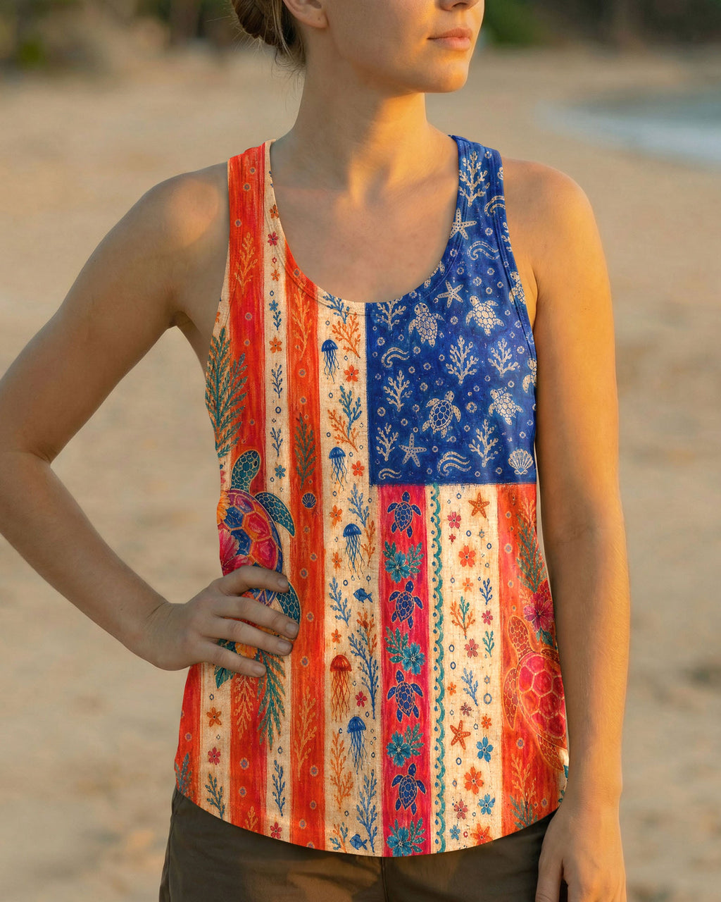 SEA TURTLE COASTAL PATCHWORK ALL OVER PRINT - KMTM3006261