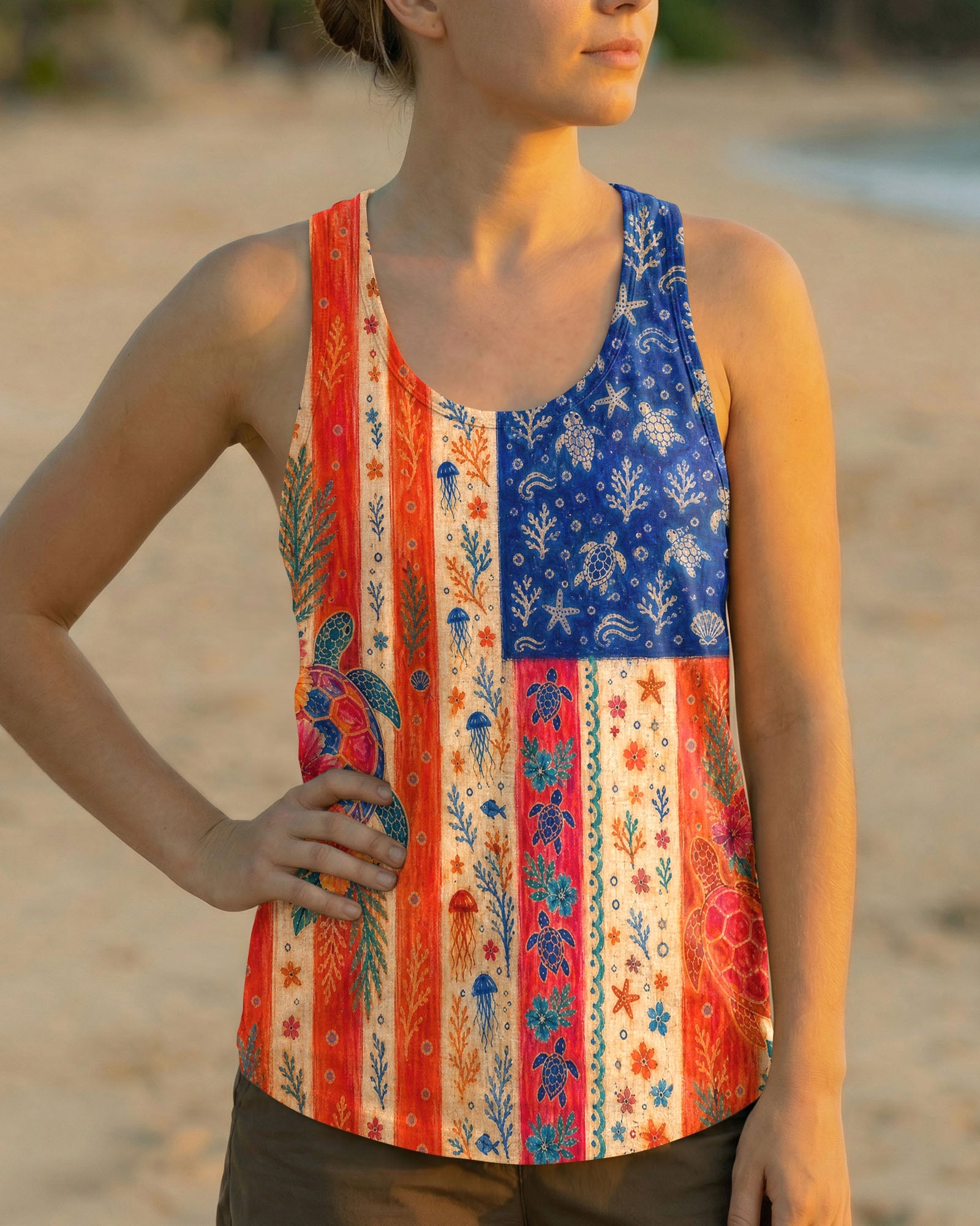 SEA TURTLE COASTAL PATCHWORK ALL OVER PRINT - KMTM3006261