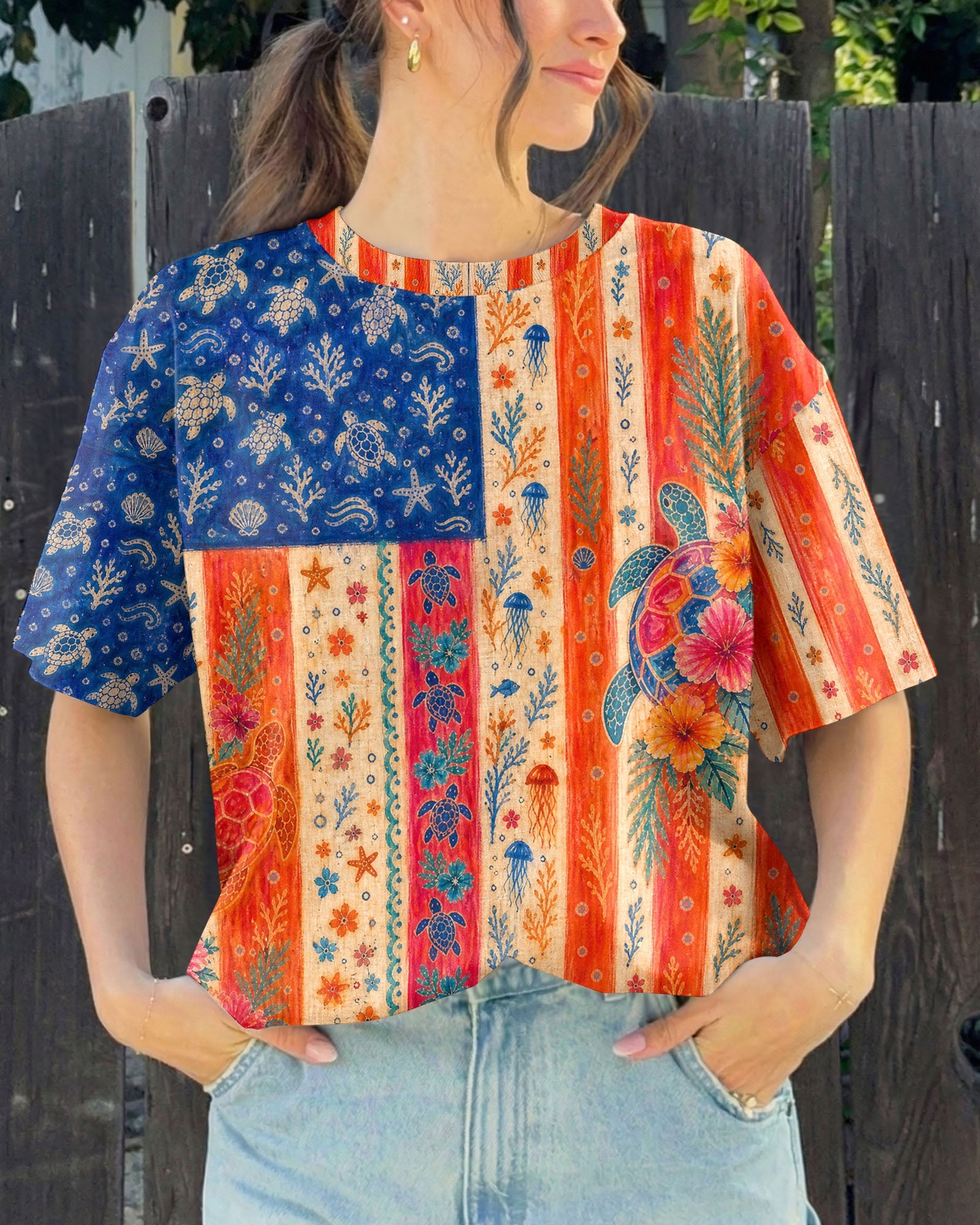 SEA TURTLE COASTAL PATCHWORK ALL OVER PRINT - KMTM3006261