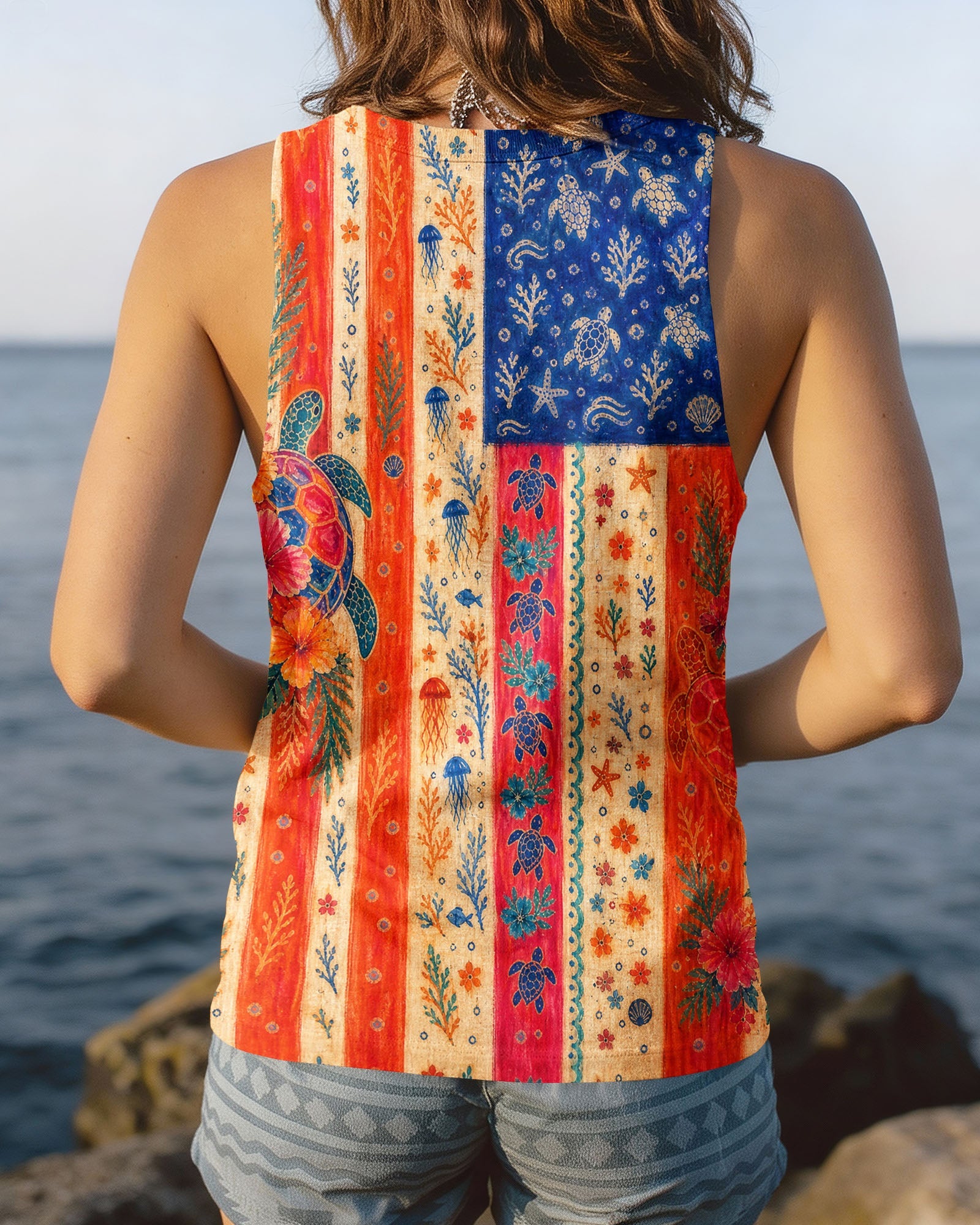 SEA TURTLE COASTAL PATCHWORK ALL OVER PRINT - KMTM3006261