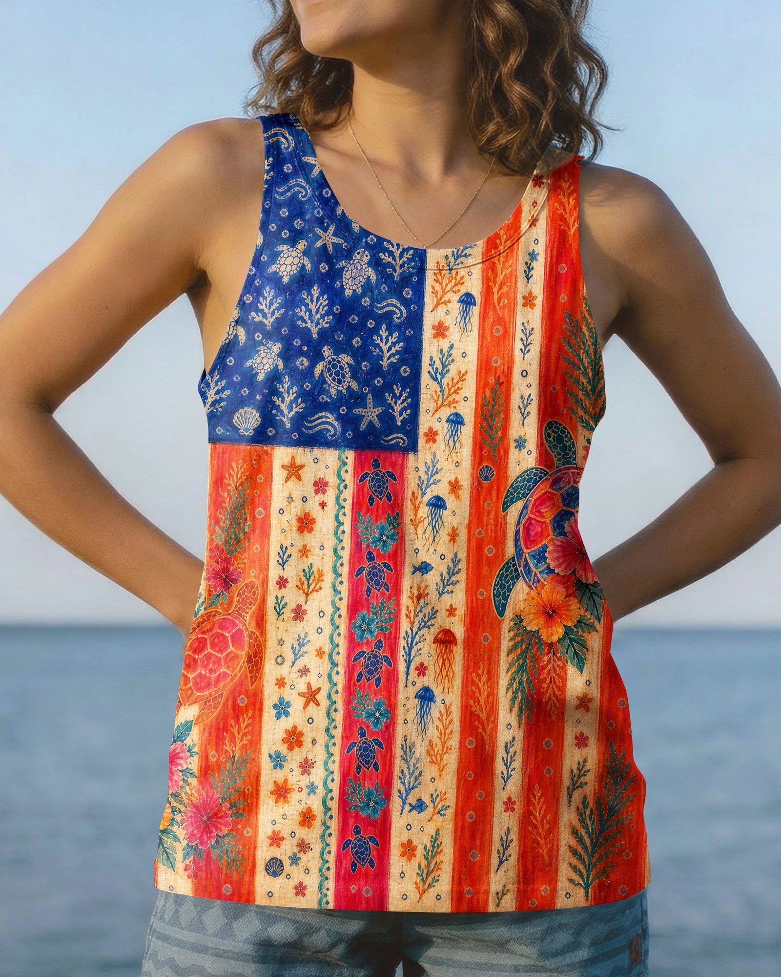 SEA TURTLE COASTAL PATCHWORK ALL OVER PRINT - KMTM3006261