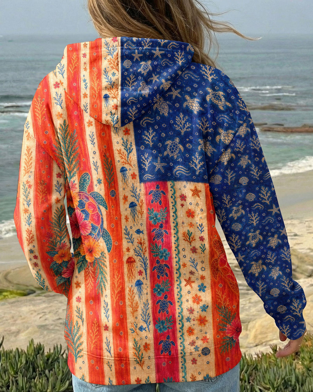 SEA TURTLE COASTAL PATCHWORK ALL OVER PRINT - KMTM3006261