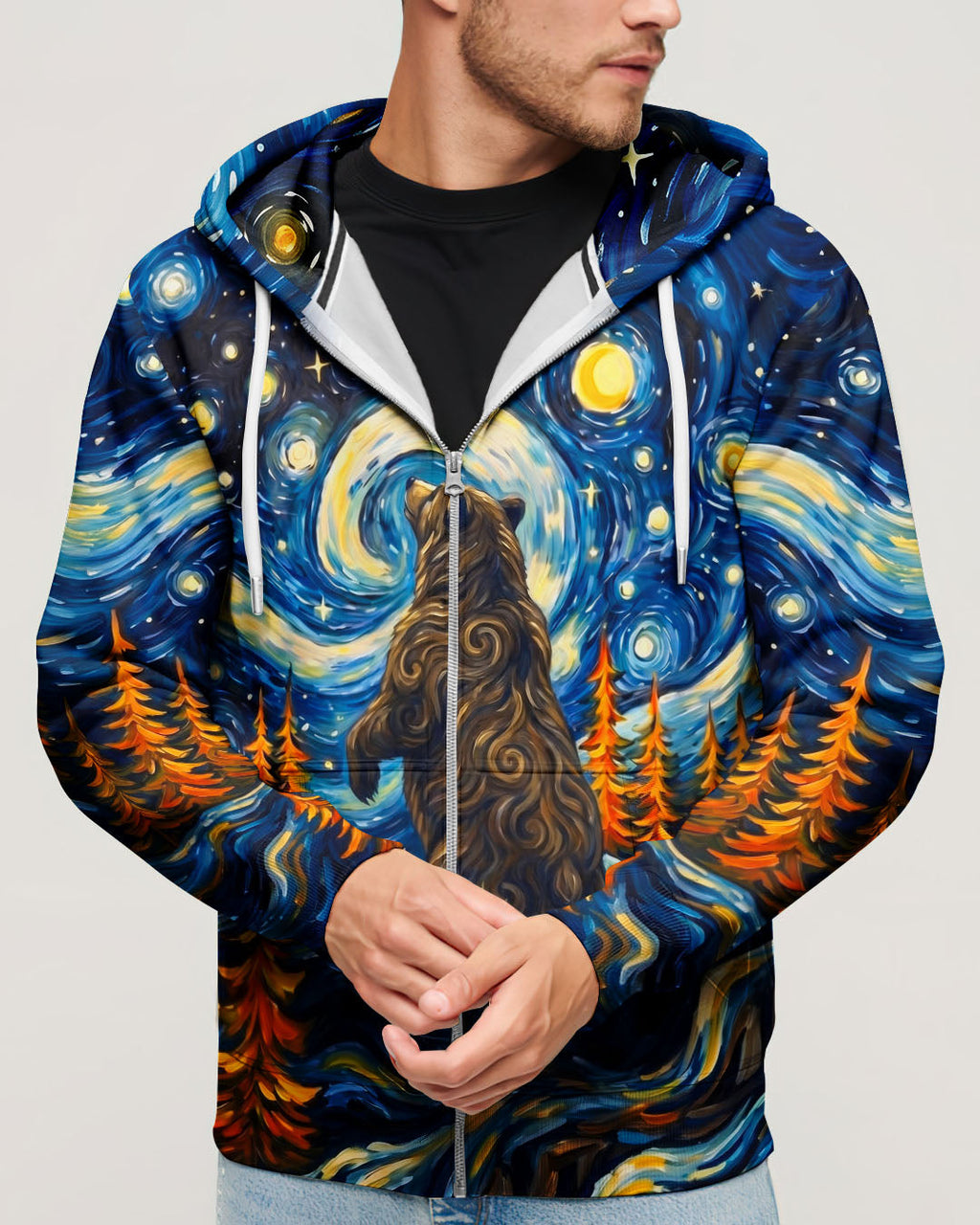 STARRY NIGHT FOREST BEAR ALL OVER PRINT - RI1205264