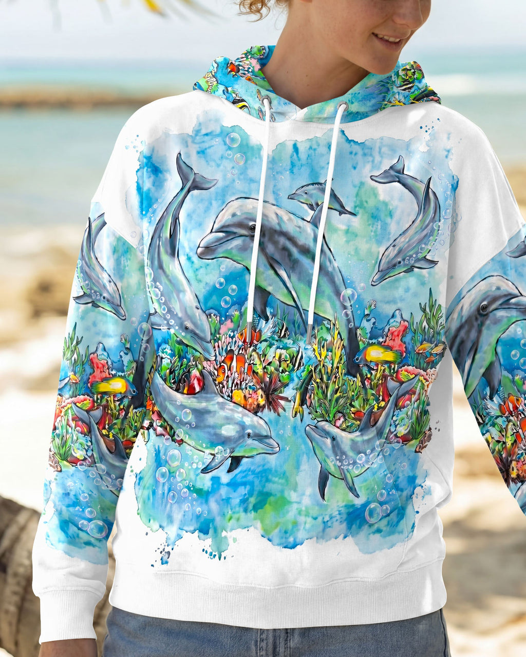 BLUE WATERCOLOR OCEAN DOLPHIN ALL OVER PRINT  - RITD0906263