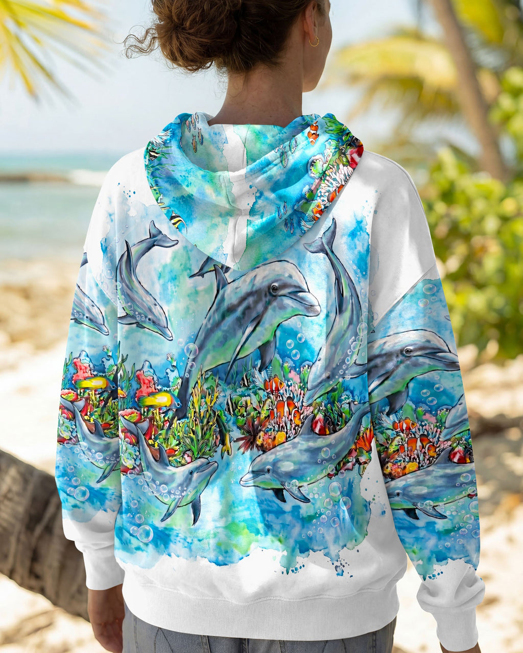 BLUE WATERCOLOR OCEAN DOLPHIN ALL OVER PRINT  - RITD0906263