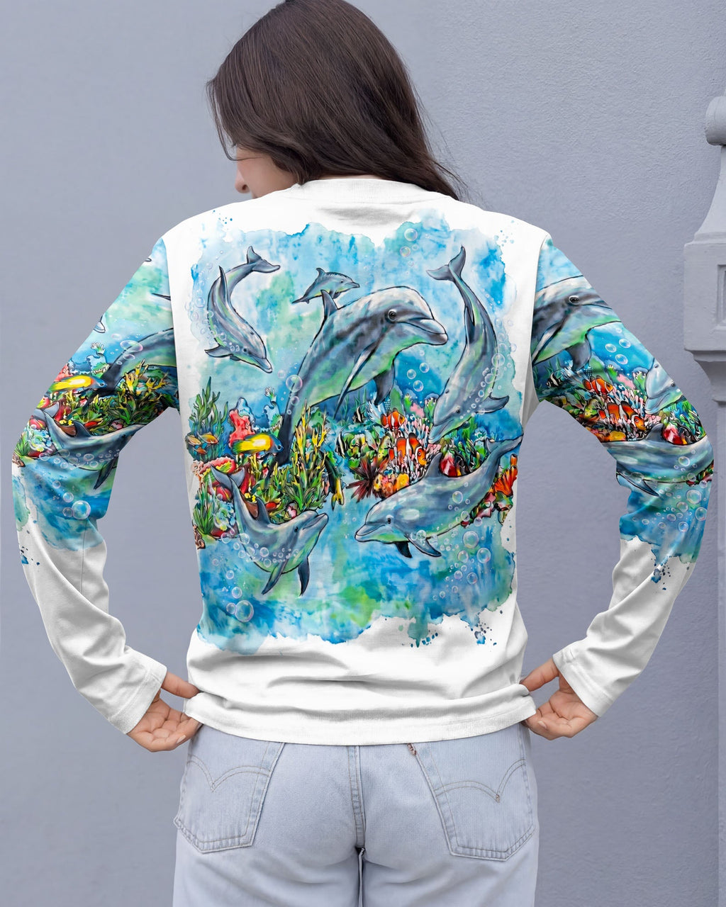 BLUE WATERCOLOR OCEAN DOLPHIN ALL OVER PRINT  - RITD0906263