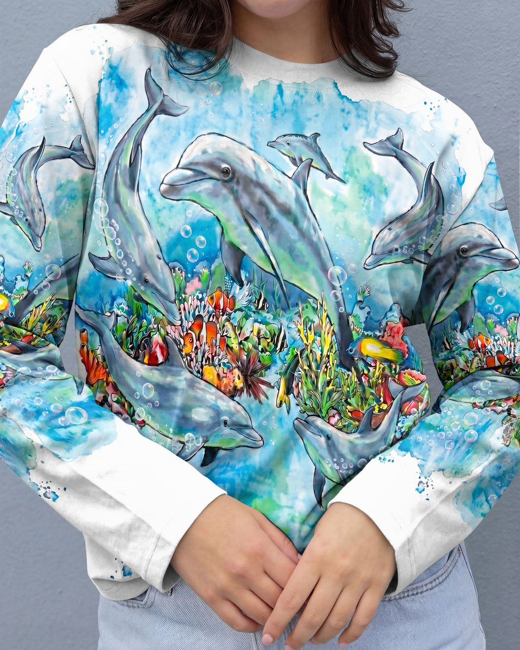 BLUE WATERCOLOR OCEAN DOLPHIN ALL OVER PRINT  - RITD0906263