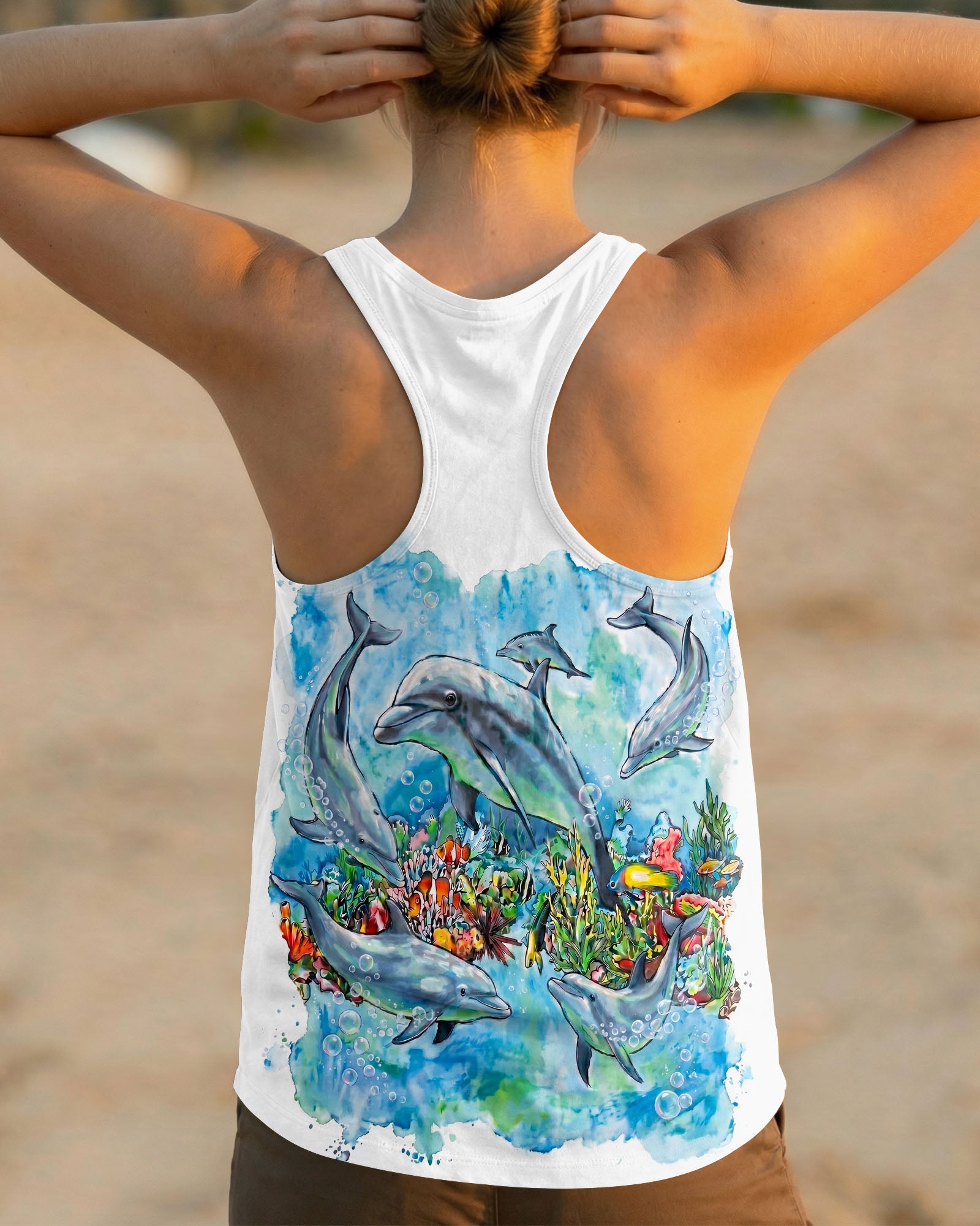 BLUE WATERCOLOR OCEAN DOLPHIN ALL OVER PRINT  - RITD0906263