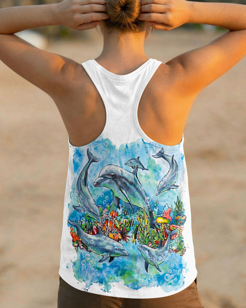 BLUE WATERCOLOR OCEAN DOLPHIN ALL OVER PRINT  - RITD0906263