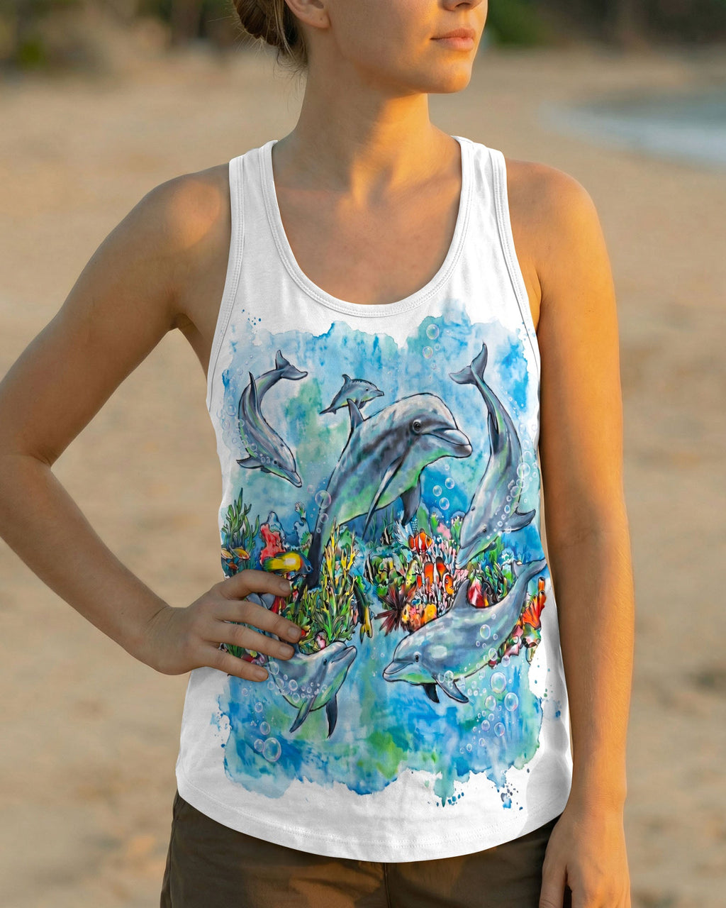 BLUE WATERCOLOR OCEAN DOLPHIN ALL OVER PRINT  - RITD0906263