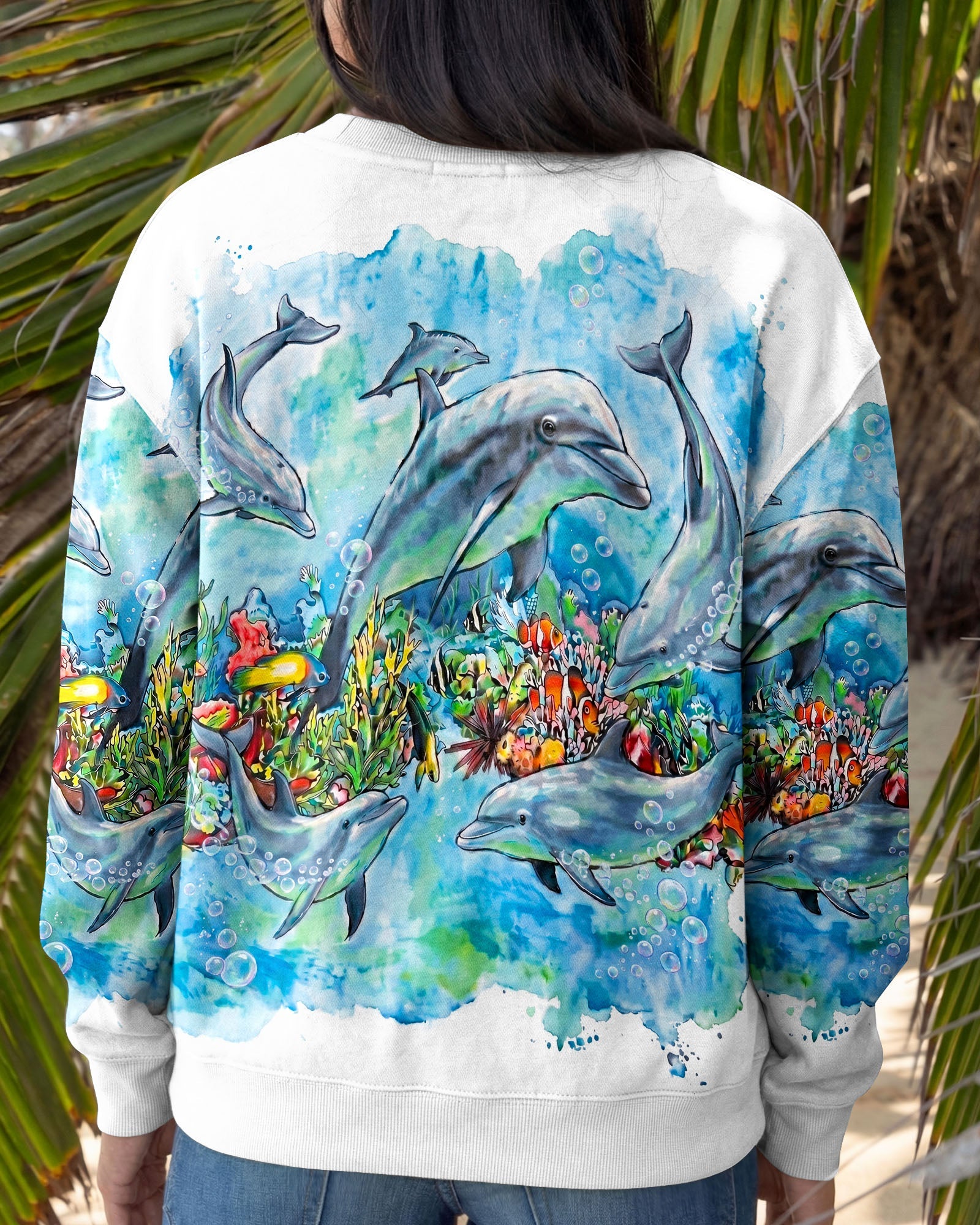 BLUE WATERCOLOR OCEAN DOLPHIN ALL OVER PRINT  - RITD0906263