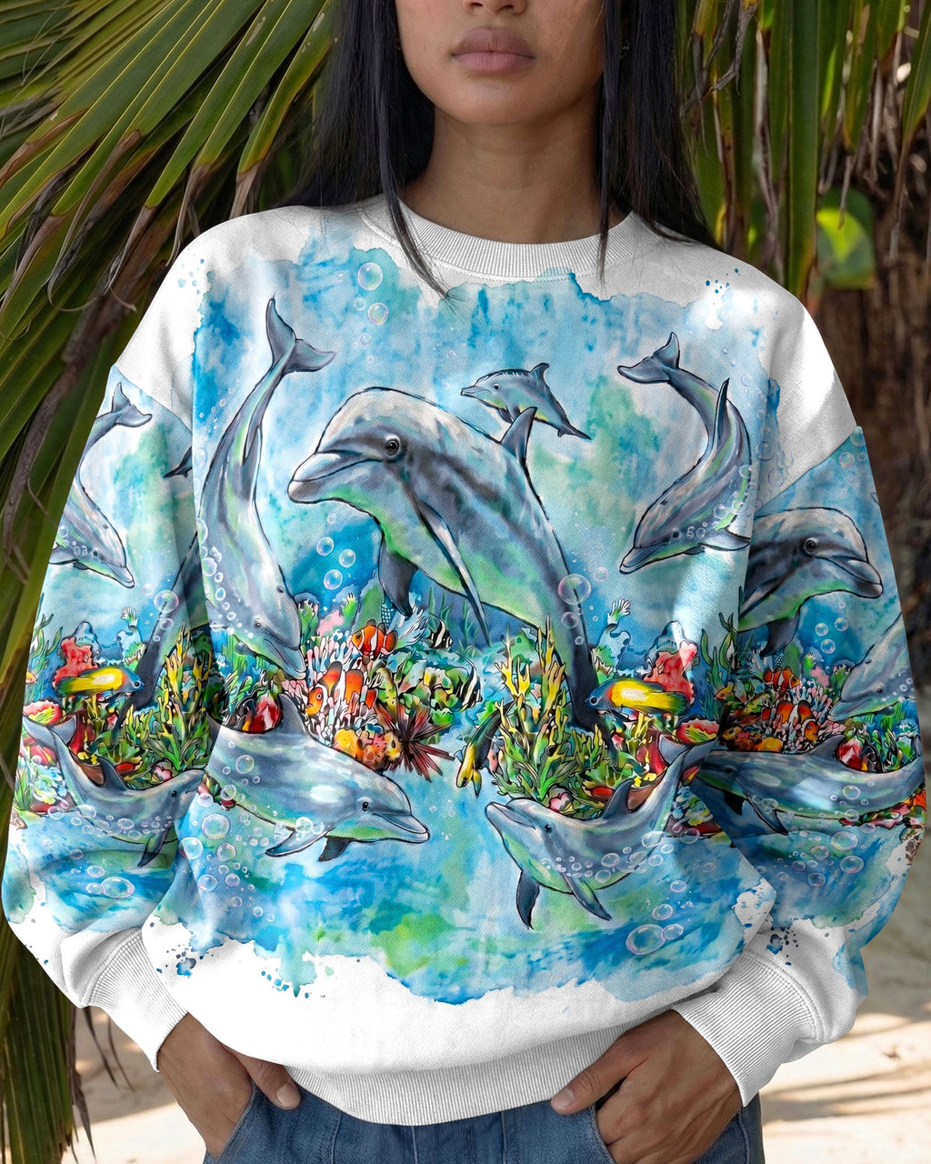 BLUE WATERCOLOR OCEAN DOLPHIN ALL OVER PRINT  - RITD0906263